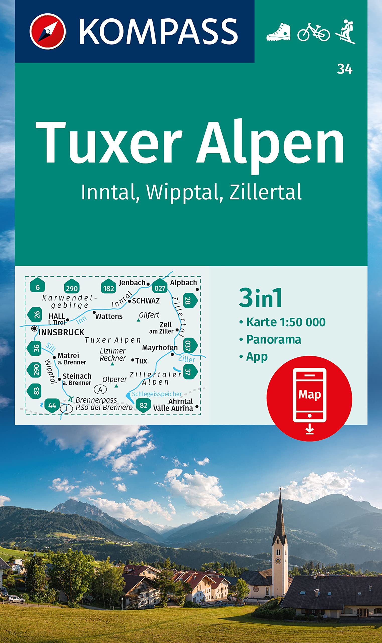 KOMPASS Wanderkarte Tuxer Alpen