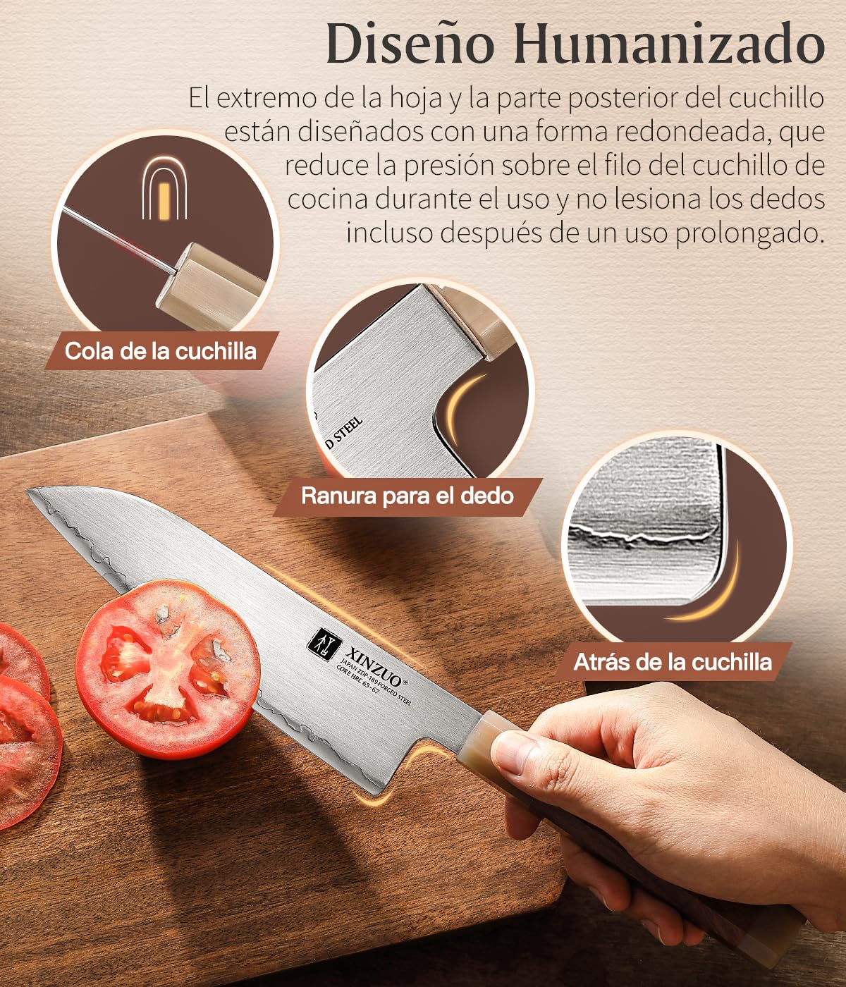 XINZUO 18,3cm Cuchillo Santoku de Cocina Acero en Polvo Japonés ZDP-189 -Profesional Afilado Acero Inoxidable Cuchillo para Verduras -Mango de Desert Ironwood -con Caja de Regalo de Madera de Tung