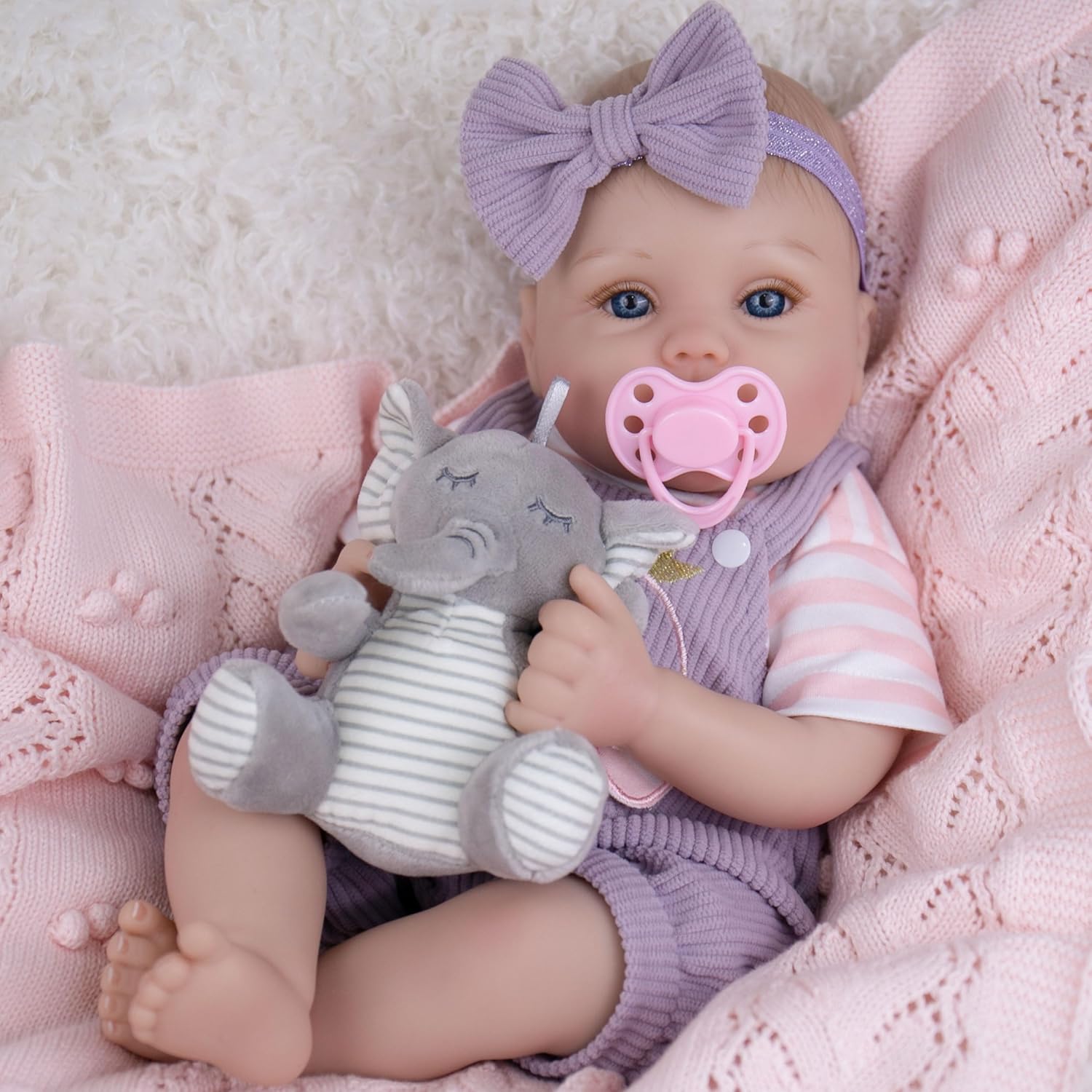 Lifelike Reborn Baby Dolls - 18 Inch Realistic Baby Doll Cloth Body Newborn Girl with Elephant Outfit & Accessories, Gift Box Included for Kids Role Play, Cuddling & Collectors