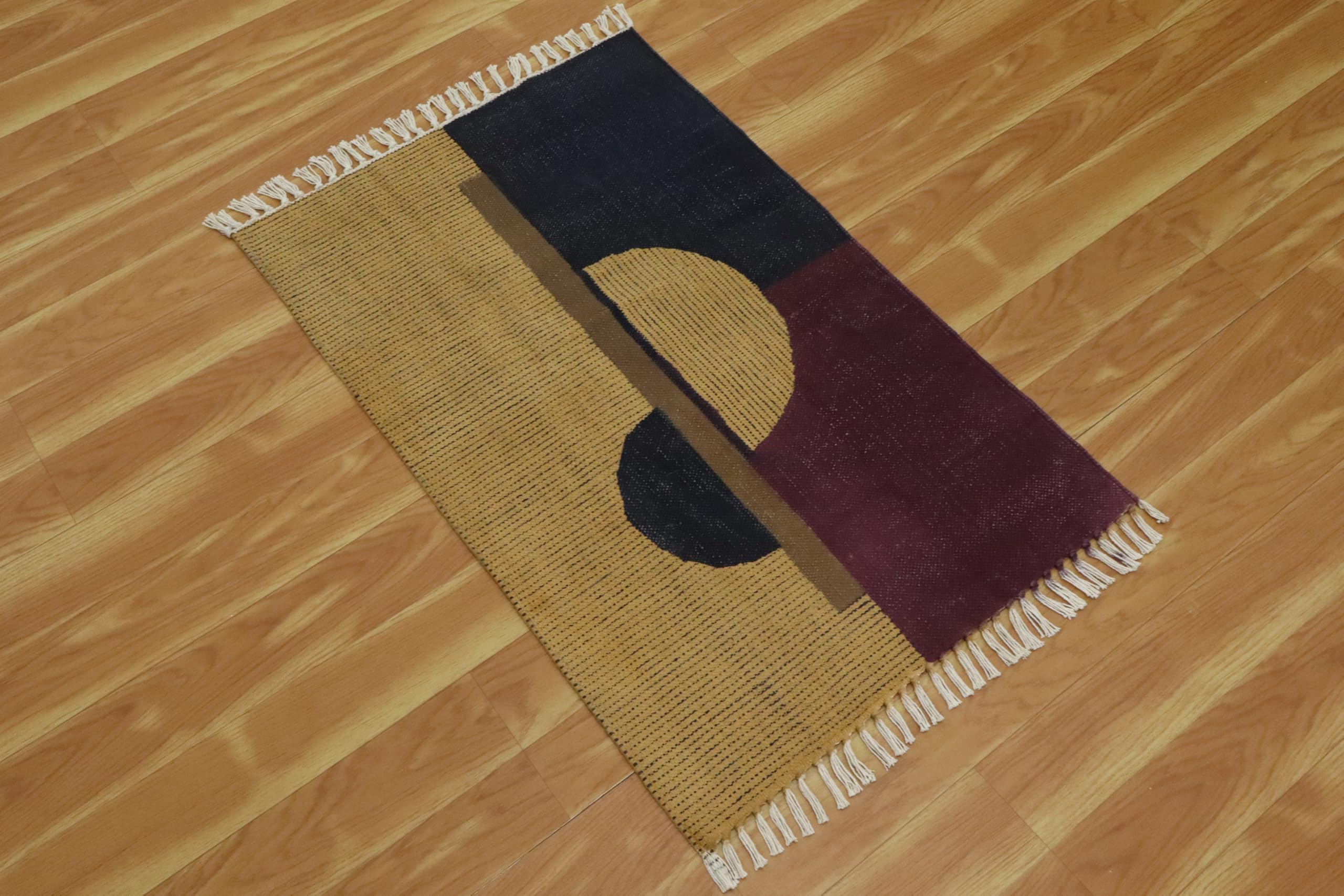 Indische Kunsthandwerker Baumwoll-Teppich, Kelim-Teppich, 25,4 x 45,7 cm, Braun Kastanienbraun, Bodenteppich für Fußmatte, Boho-Teppich, waschbarer Teppich, für Innen- und Außenbereich, Flachgewebe,