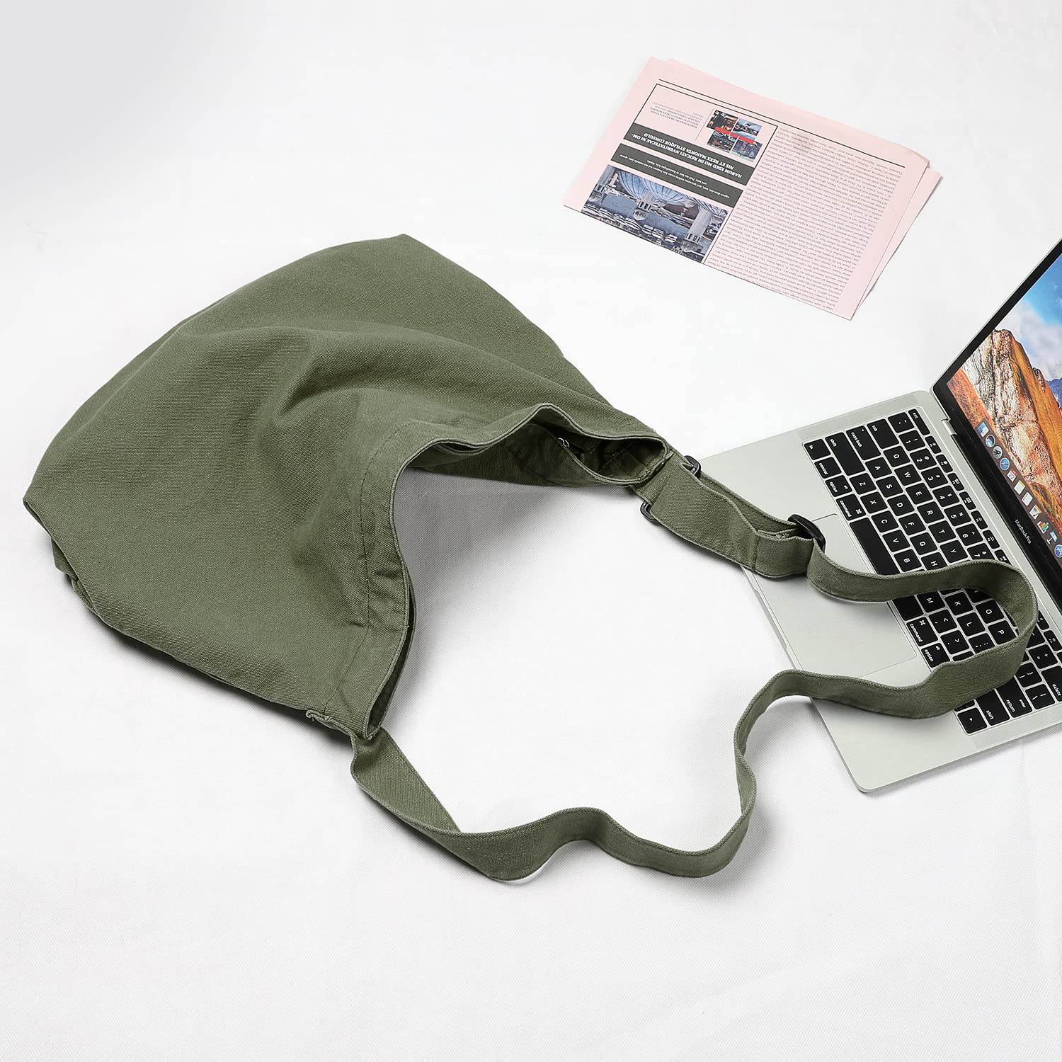 Etercycle, borsa a tracolla da donna in tela da uomo, grande borsa a tracolla con tracolla regolabile, borsa per studenti borsa messenger borsa hobo casual, verde