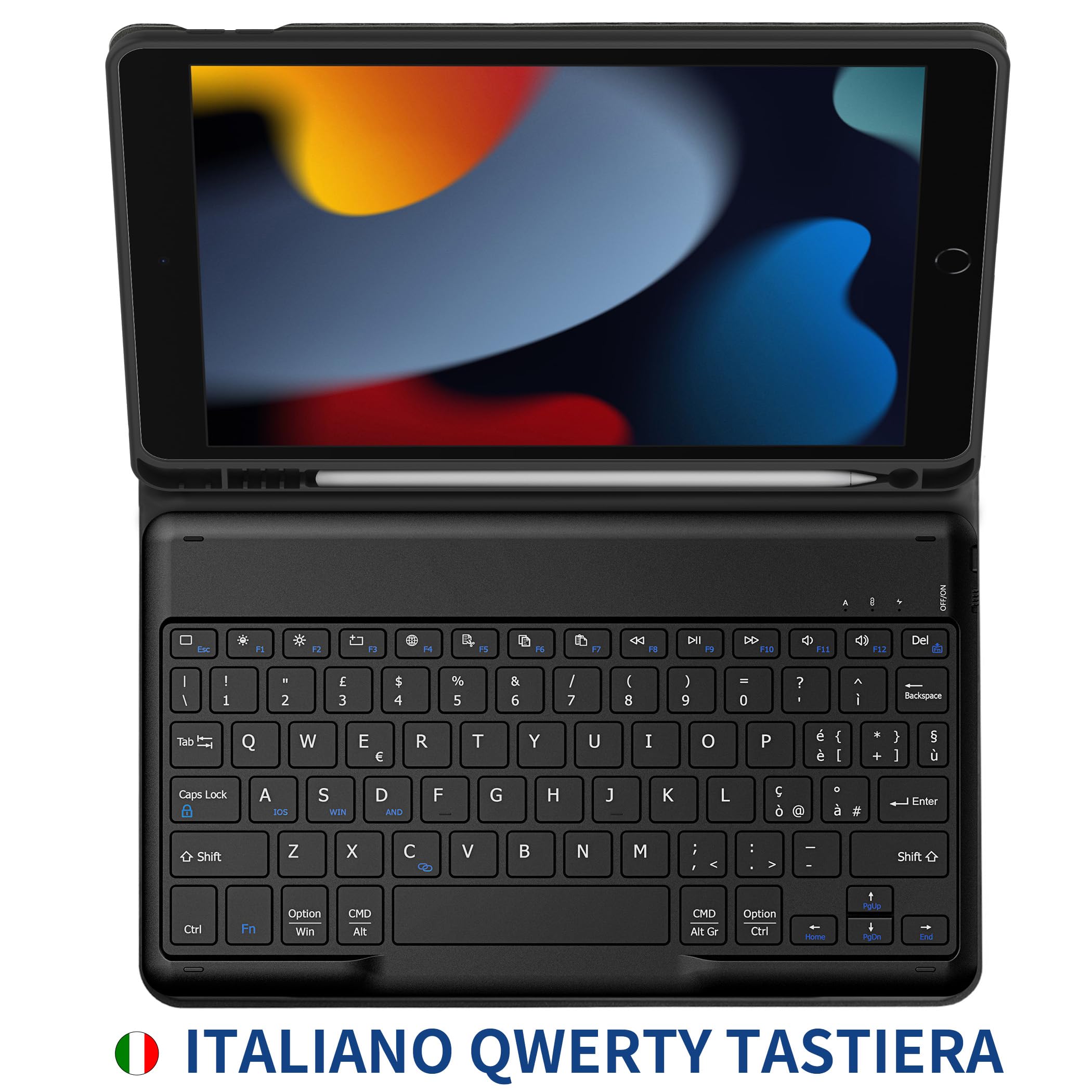 EasyAcc Cover iPad 9 Generazione con Tastiera Compatibile con iPad 10.2 Pollici 8a/7a Generazione con Pellicola Protettiva, [Italiano], Custodia Protettiva per Tastiera Rimovibile con Portapenne, Nero