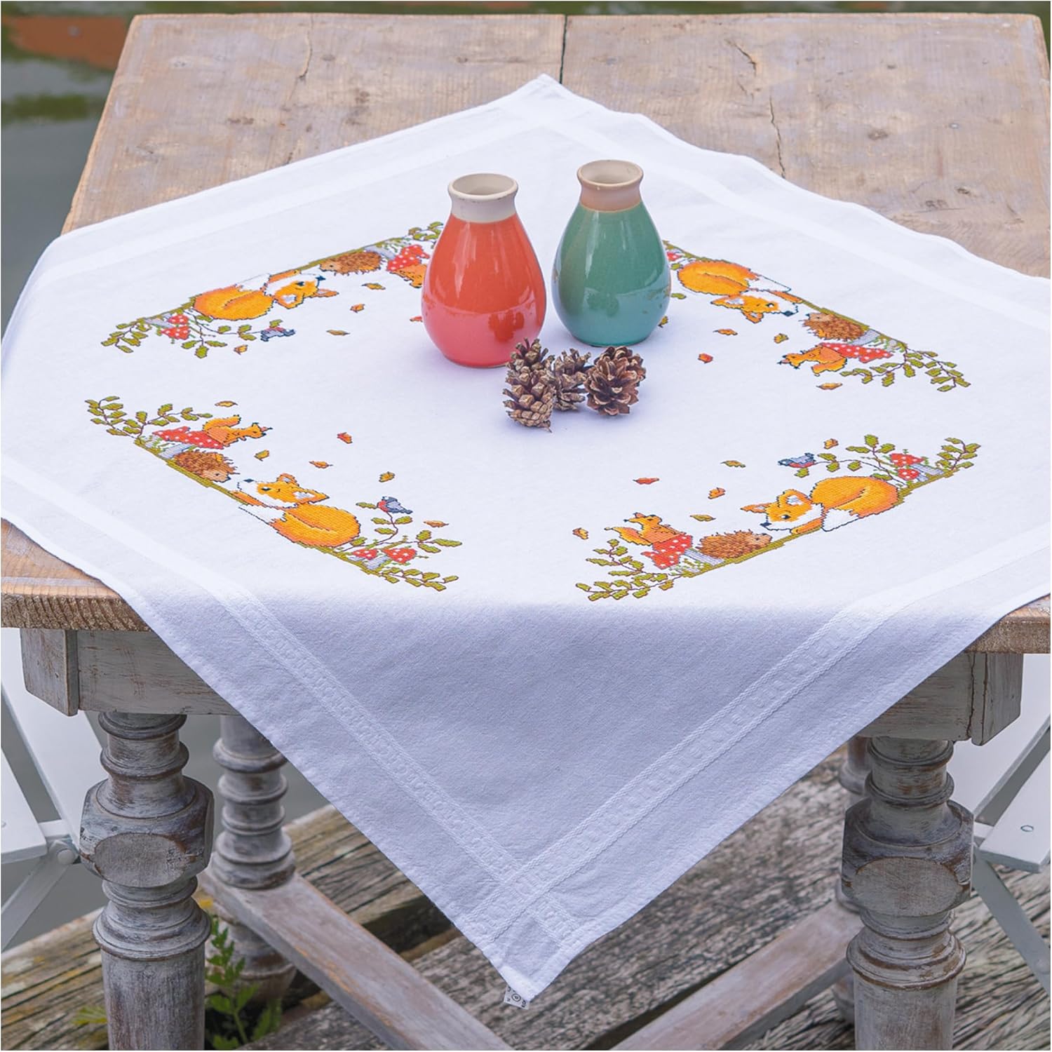VERVACO Embroidery Cross Stitch Preprinted Kit Autumn Forest Tablecloths Table Linen Creative DIY 80X80Cm Creative Hobby Kits Adults Home Decor Cross Stitch Embroidery