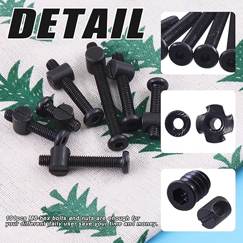 Miniatura 4 de Glarks Tornillos de cuna M6x20/30/40/50/60/70/3.150 in Tornillos hexagonales con tuercas de barril, tuercas roscadas, tuerca en T, tuerca de brida y