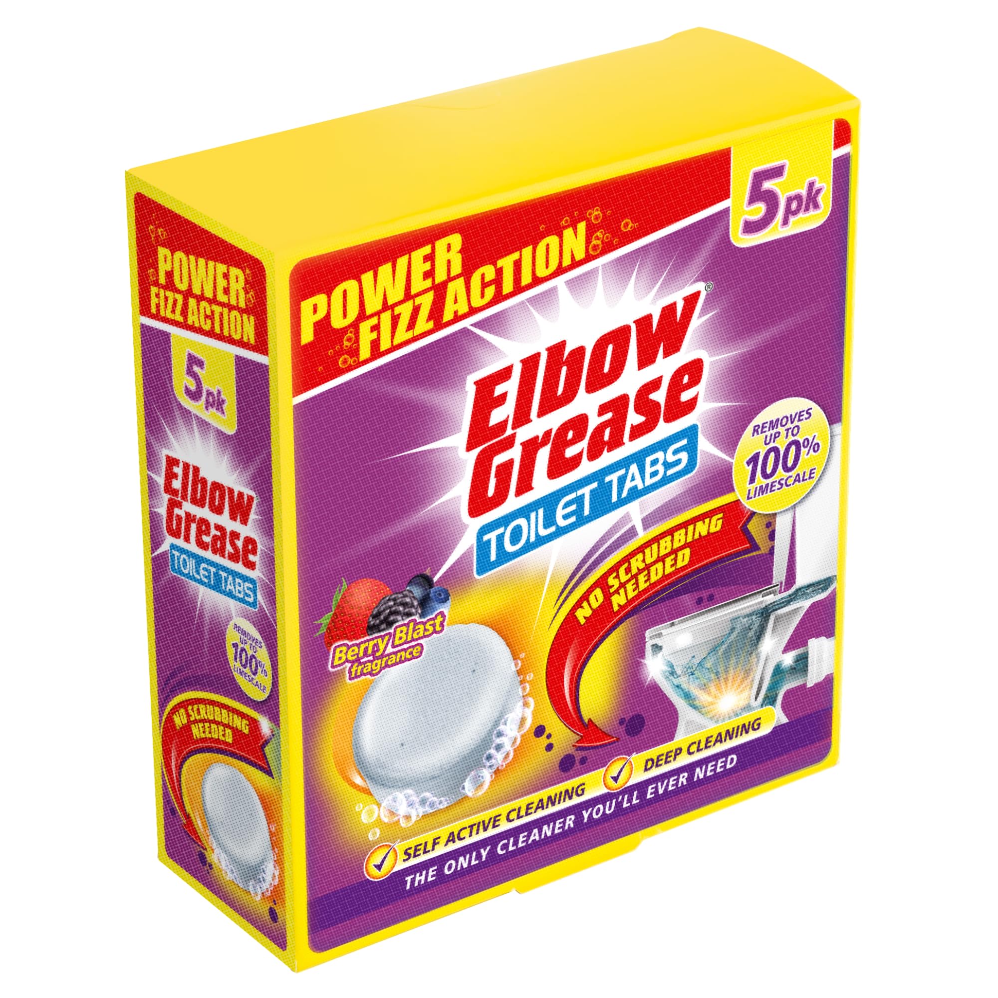 Elbow Grease Toilet Cleaner Tabs - No Scrubbing Needed | Removes Up To 100% Limescale (Berry Blast - Pack of 5 Tablets)