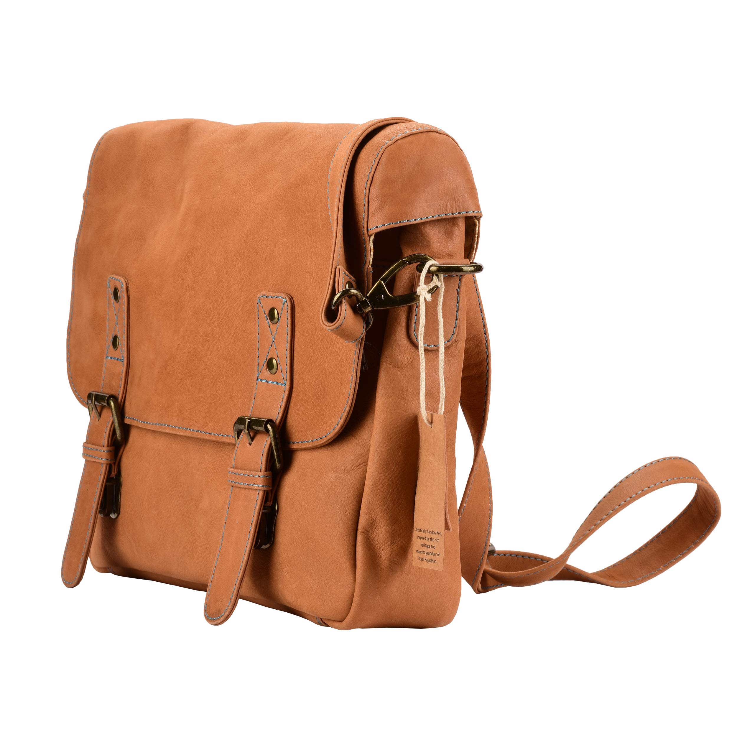 30,5 cm portatile vintage a mano in pelle messenger bag per uomo donna flap over Office Best Satchel scuola tan DIB755