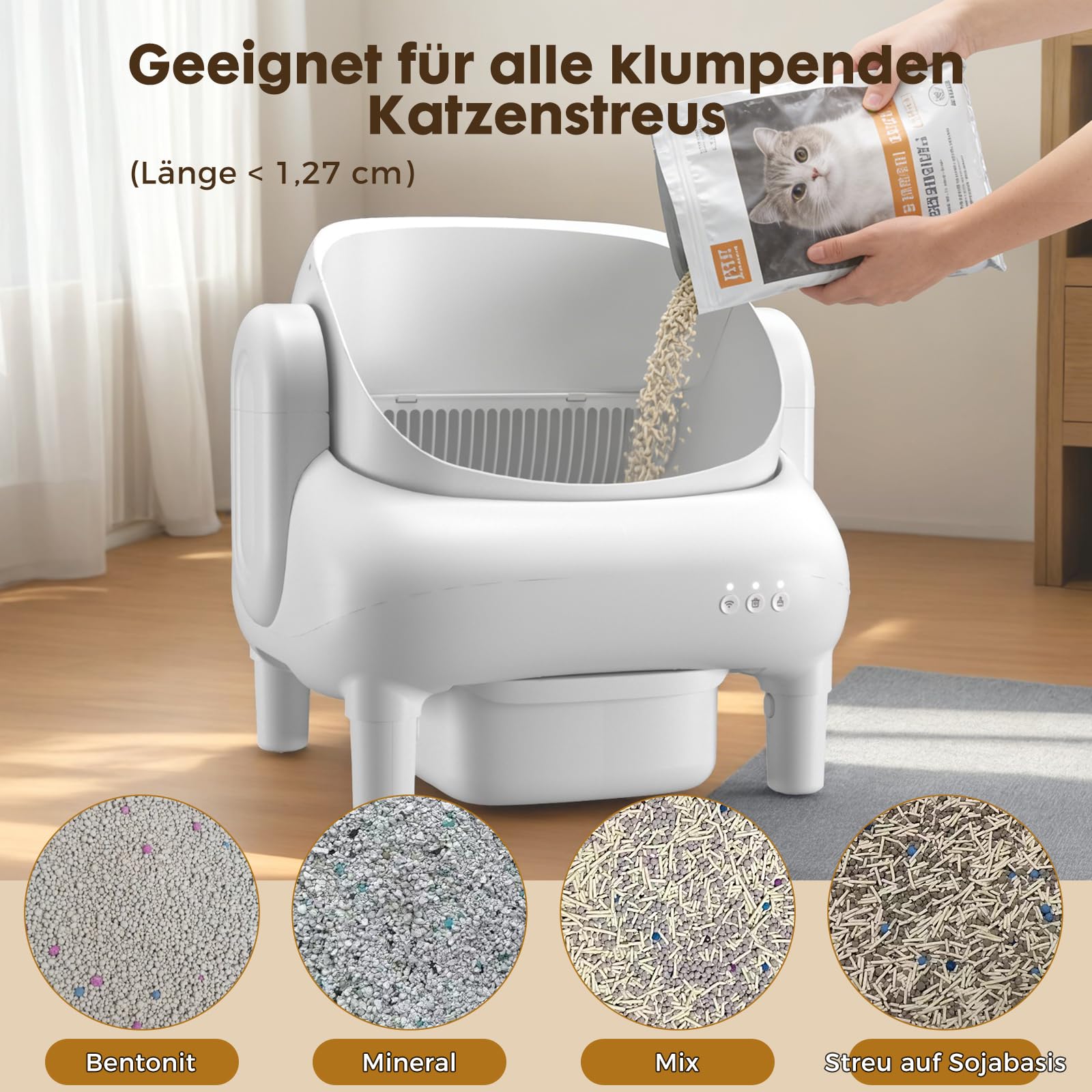 GTPLAYER Katzenklo Selbstreinigend, Selbstreinigende Katzentoilette mit Offenem Design, App-Steuerung & Sensoren, Automatisches Katzenklo mit Duftstein, Streumatte, Ideal für Mehrkatzenhaushalte, Weiß