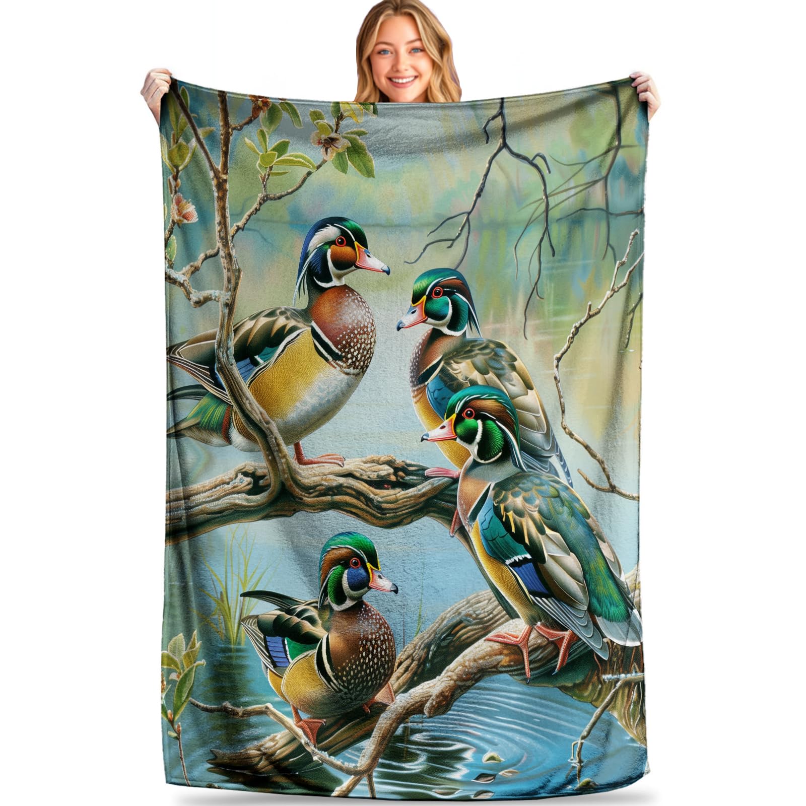 MIEPOS Vivid Ducks Throw Blanket - Ultra Soft, Cozy Plush Flannel - Lightweight, Warm, and Fuzzy, Perfect for Couch, Travel - Fluffy, Decorative