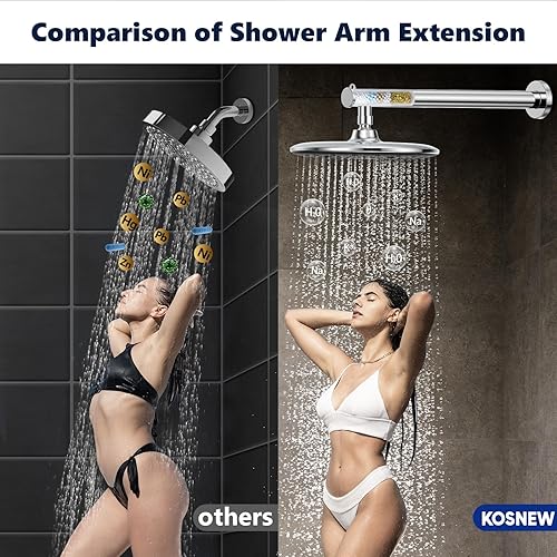 Miniatura 4 de Cabezal de ducha de lluvia con brazo de extensión filtrado, cabezal de ducha de lluvia de alta presión de 9 pulgadas con brazo de extensión de acero