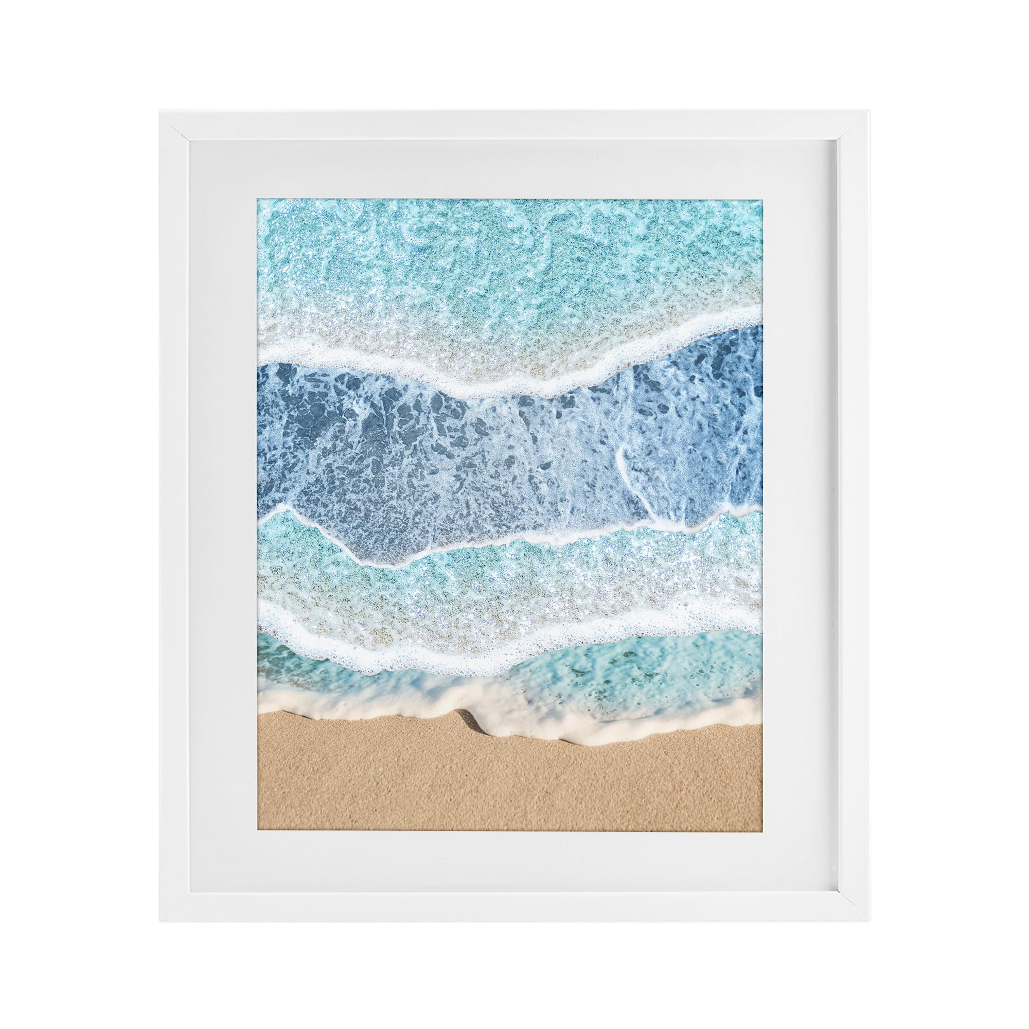 Stupell Industries Coastal White (Textured) 'Overlapping Shore Waves'| Framed Print Under Glass