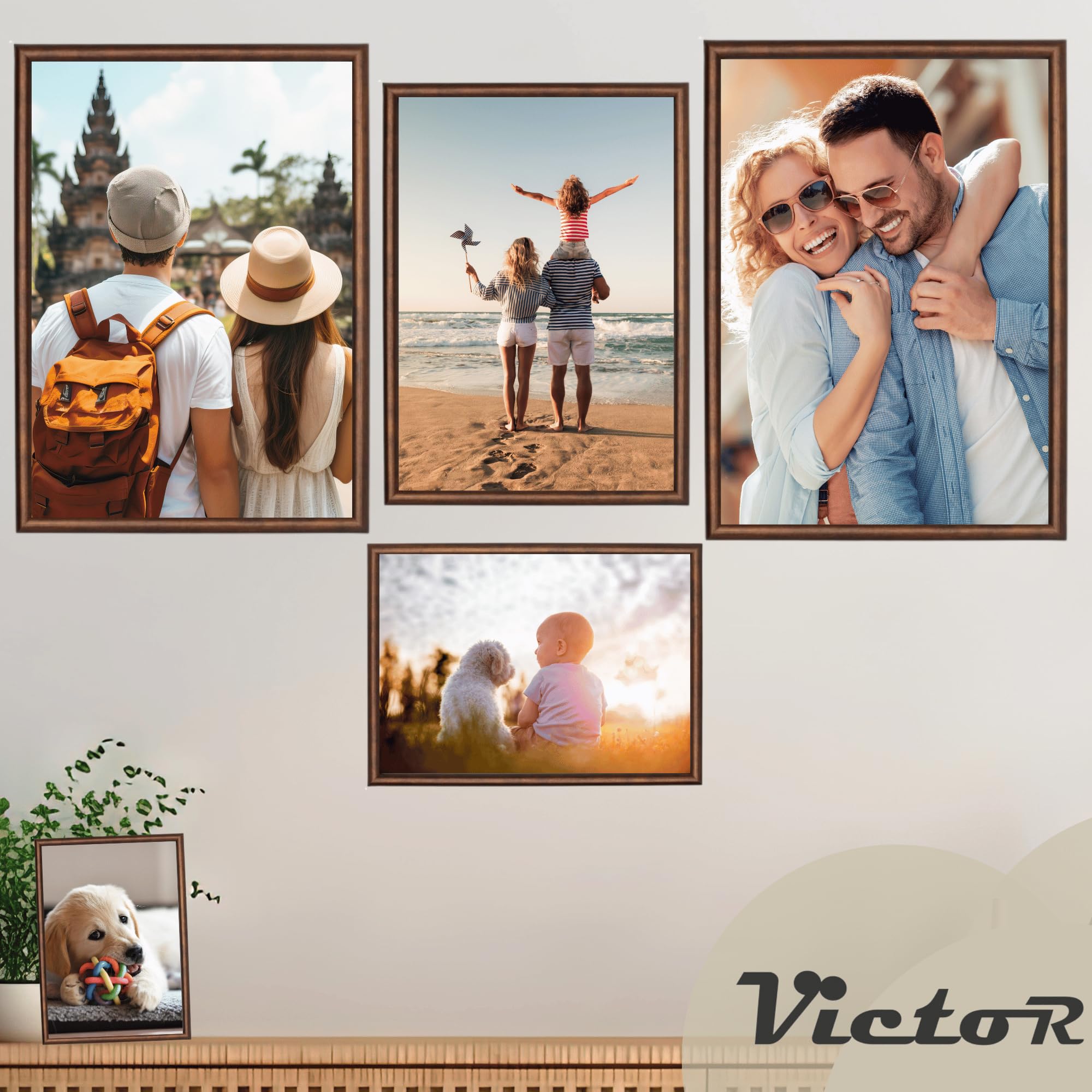 VictoR Bilderrahmen braun 6er Set 10x15 cm (A6) David - Leiste 14x17mm - Fotorahmen vintage A5 - Shabby Chic Deko - Bilderrahmen Set A6 braun