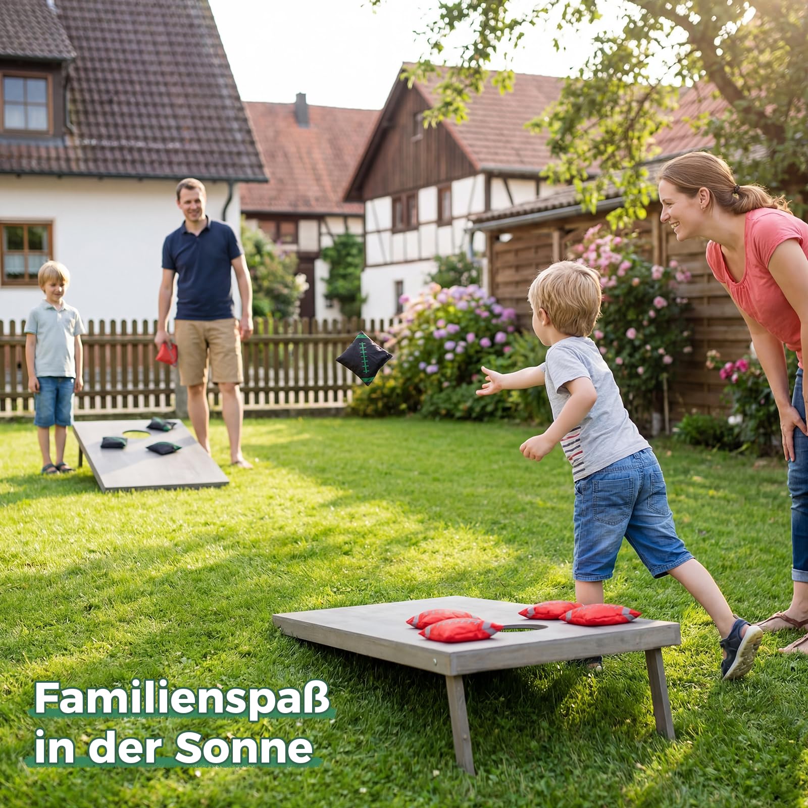 Cornhole Set Outdoor, 90x60cm Echtholz Wurfspiel – Bean Bag Game mit 10 Säckchen & Tasche – Professionelles Sackloch Spiel für Erwachsene, Kinder, Garten, Strand, Camping – Offizielles Turnier Zubehör