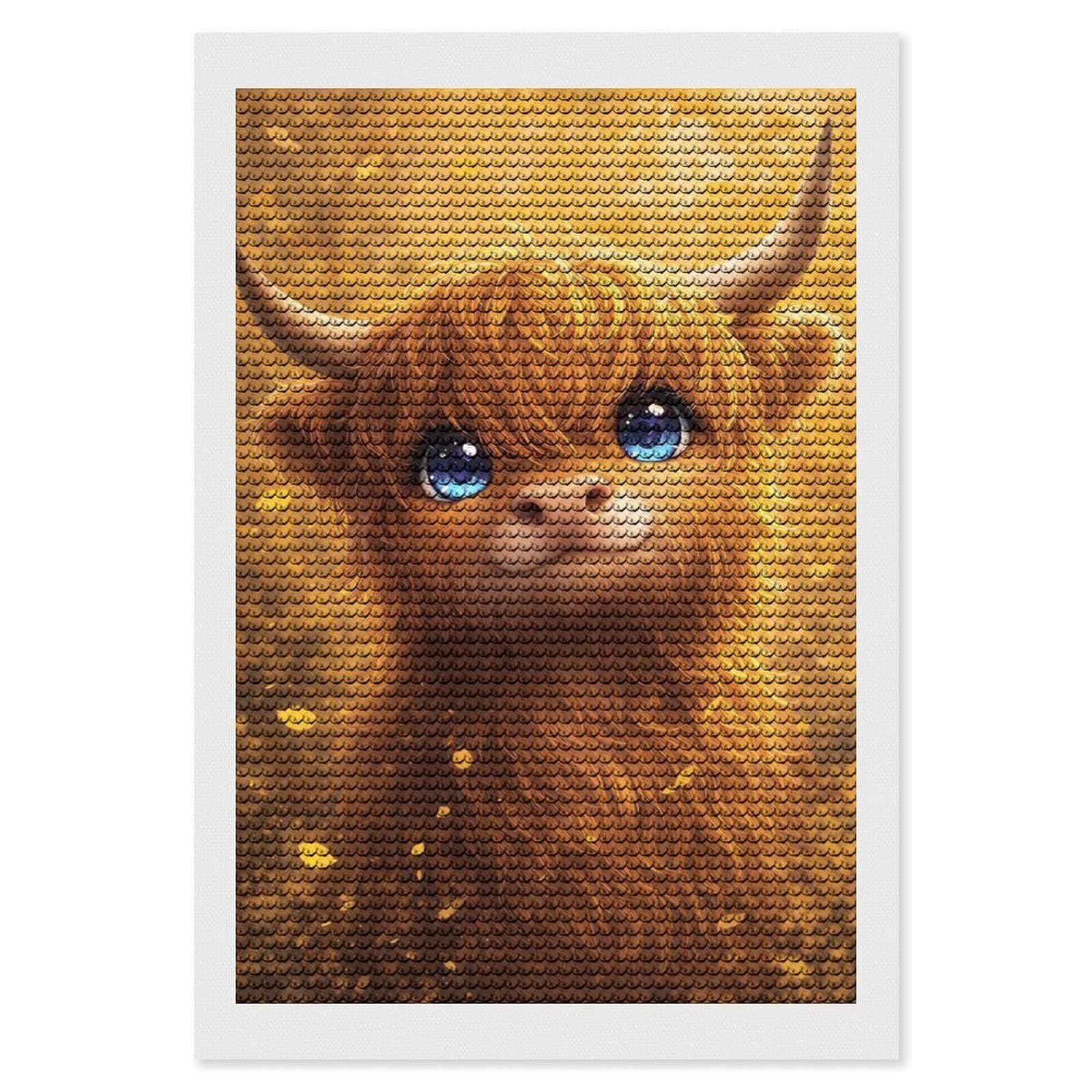 Junmoney Cute Highland Cow in Autumn Round Drill Diamond Painting 8"x12", for Adults, Creative Leisure Activity, Office Decor, Holiday Gift Idea