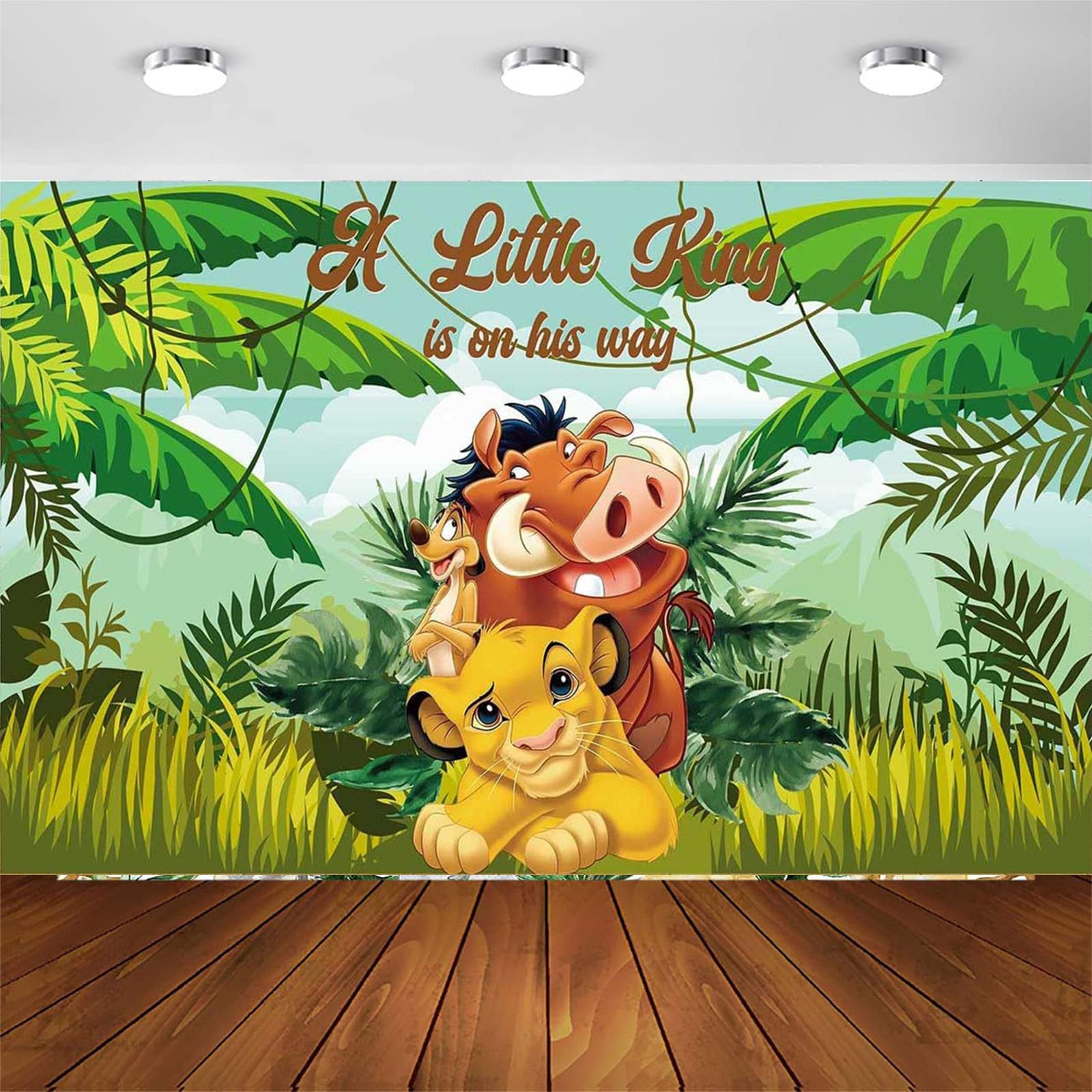 5 x 3ft A Little King is On The Way Backdrop for Baby Shower Party Supplies Jungle Safari Baby Shower Backdrop Lion Banner for Party Decorations (