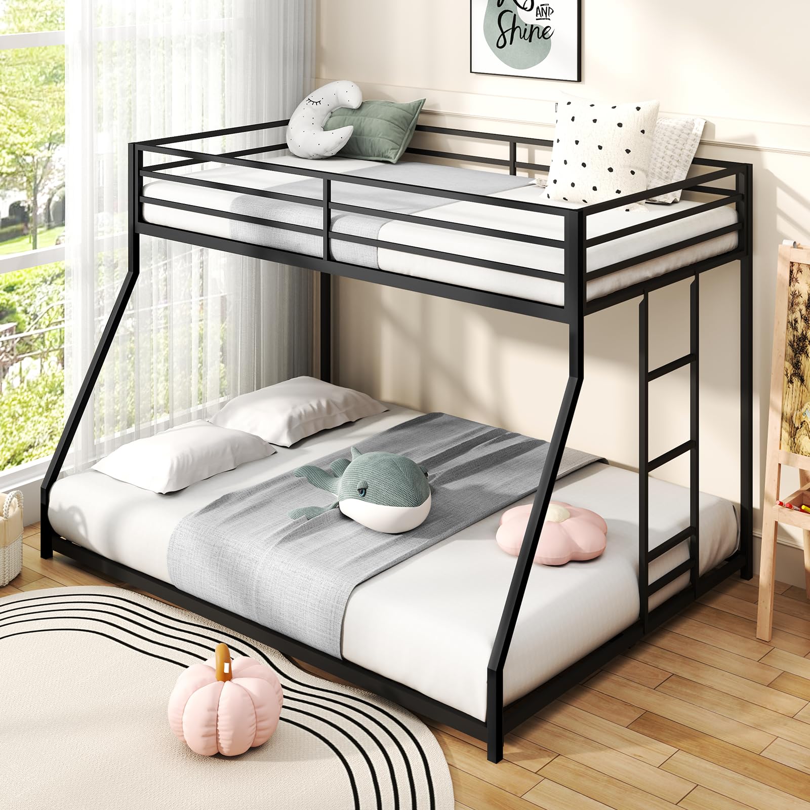 Zevemomo Twin Over Full Bunk Bed, Low Profile