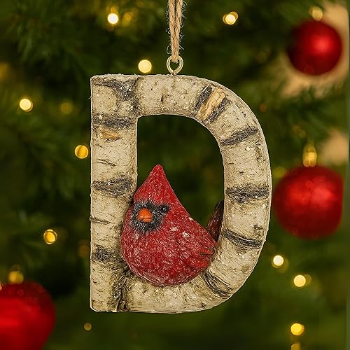 Miniatura 8 de Letra cardenal inicial para árbol de Navidad con pájaros cardenales en abedul, decoración para árbol de Navidad, recuerdo para la familia (letra R)