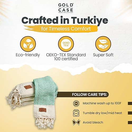 Miniatura 62 de Gold CASE - Juego de 4 toallas de mano turcas para baño, toallas de baño 100% algodón, toalla pequeña de cocina Helen para spa, cara, té y paño