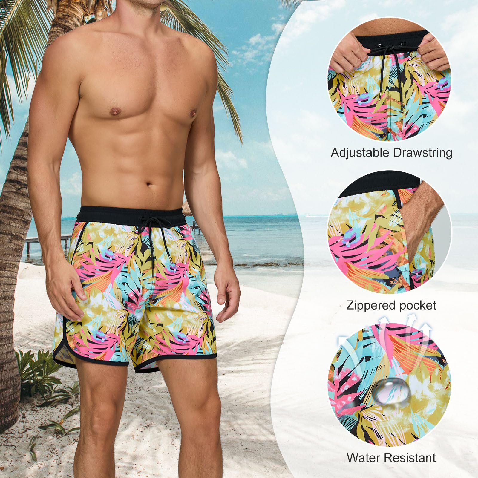 TMEOG Costume Uomo Mare Pantaloncini da Bagno Costumi da Piscina Surf Boxer Mare Costume da Spiaggia Bagno Vintage Pantaloncino Mare con Tasche e Coulisse