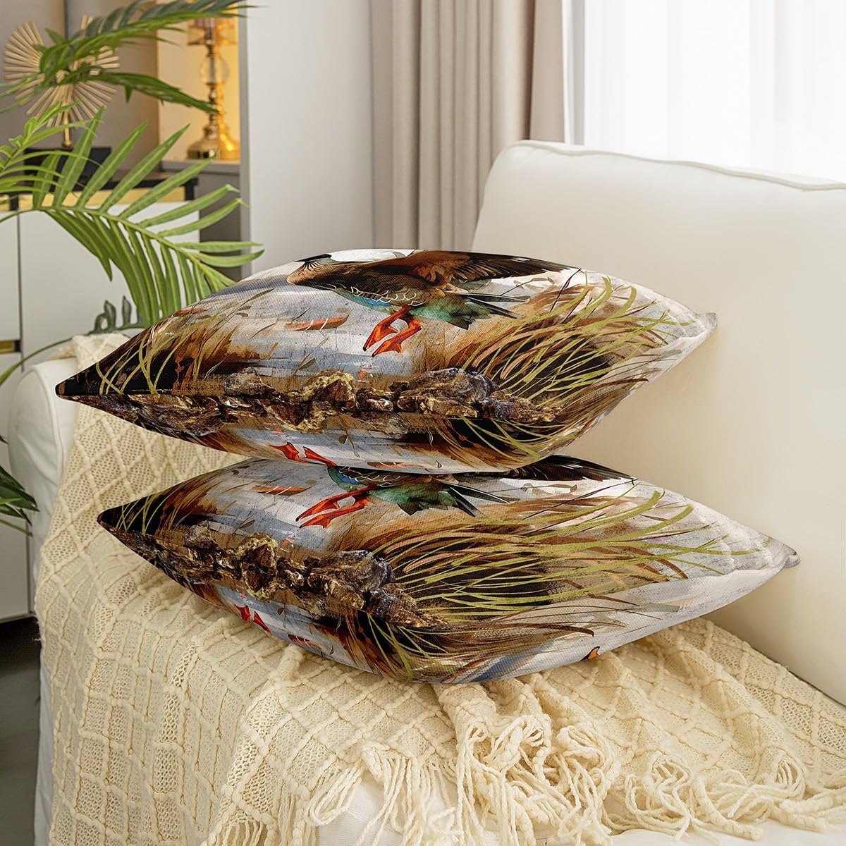 Mallard Duck Cushion Cover Boys Girls Wild Duck Hunting Throw Pillow Cover 24"x24", 1 Pcs for Sofa Couch Women Men Ultra Soft Lodge Cabin Farmhouse Pillow Case Pillowacases Pillows Covers Room Decor