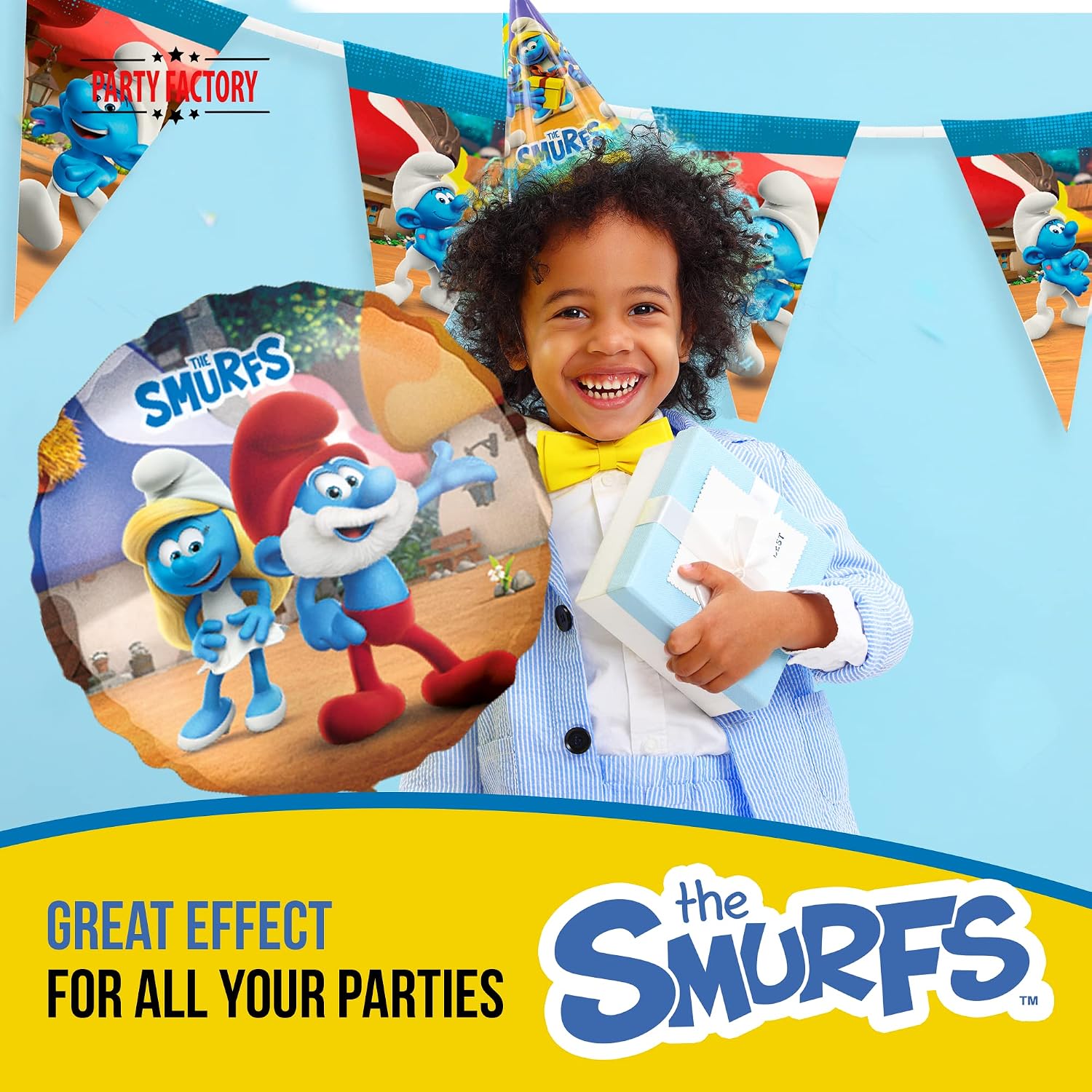 Party Factory `Smurfs' foil balloon, 17.7 inch, colorful, Papa Smurf and Smurfette, helium birthday balloon image 4