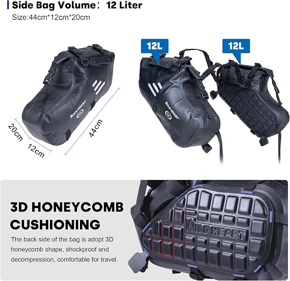 WILD HEART Motorcycle Saddlebags Waterproof 24L 36L 50L Motorcycles Side Saddlebags Pannier Bag Trunk Motorcycle Accessory
