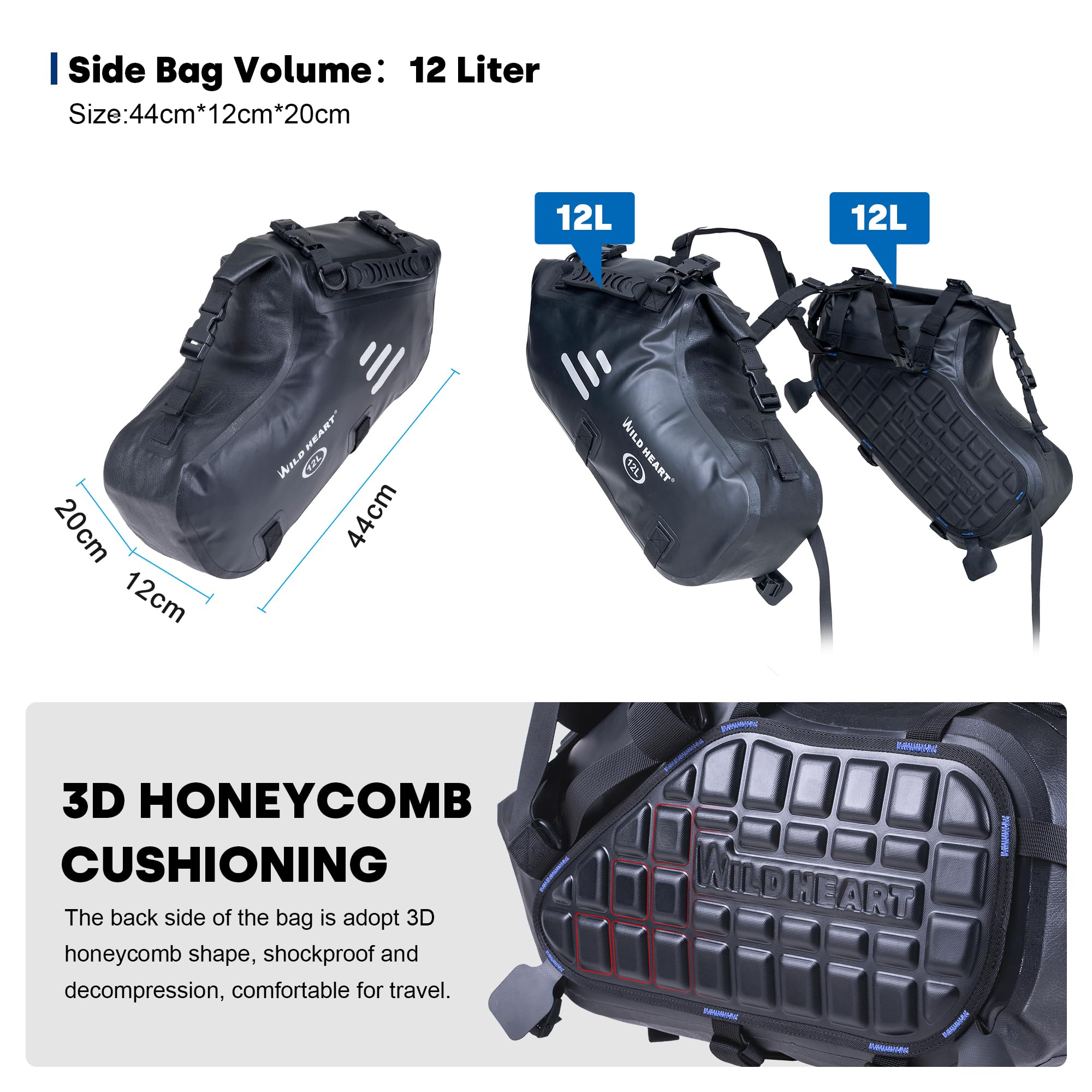 Sacoches de moto étanches 24L(12L*2) Sacoches de moto latérales(Gris)