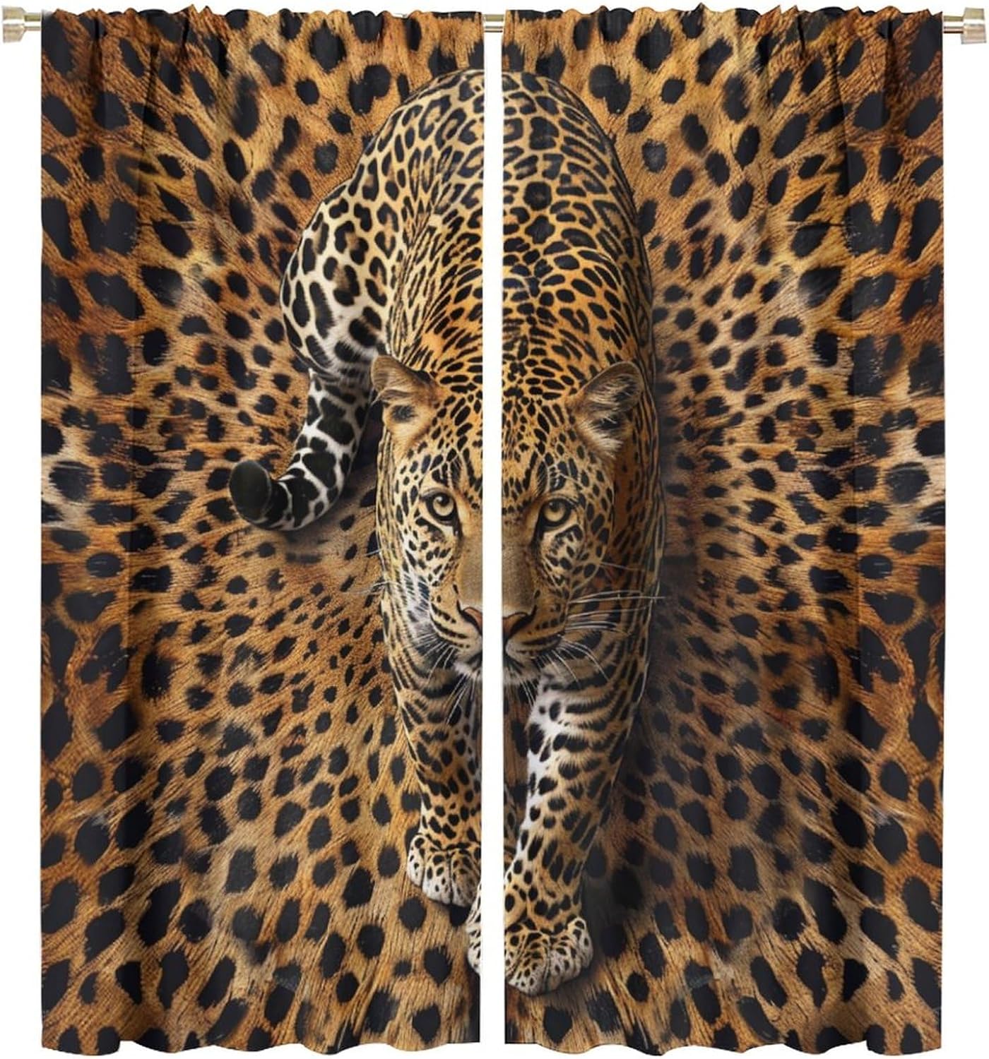 Cheetah Wild Animal Blackout Curtains for Bedroom/Living Room, Leopard Print Novelty Thermal Insulated Curtains Rod Pocket Window Drapes, 2 Panels/Each 21" W x 45" L