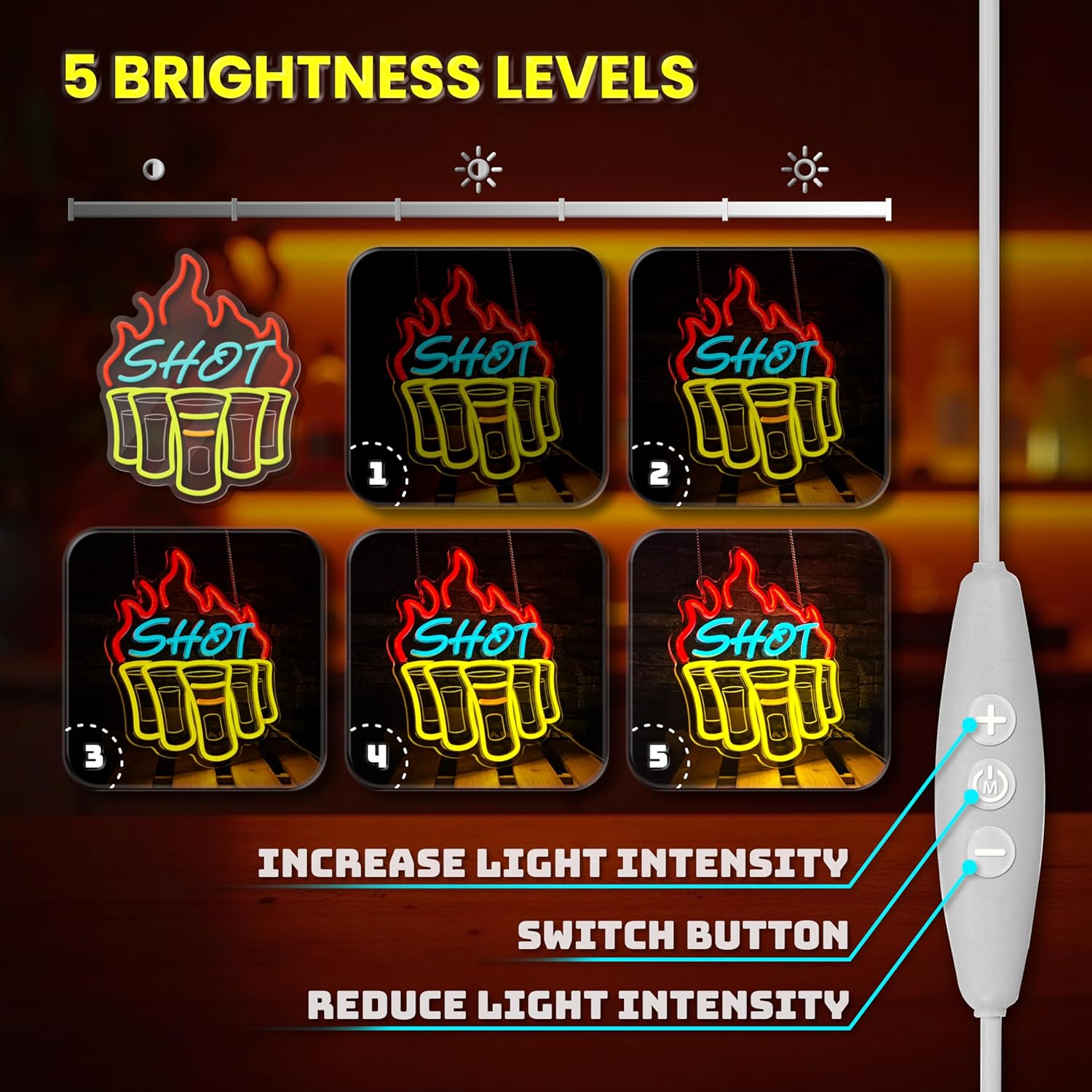 Shot Neon Signs for Wall Decor, Bar Neon Sign, Dimmable Acrylic LED Lights for Home Bar Pub Club Bistro Man Cave Restaurant Party Decorations Gift - Image 3