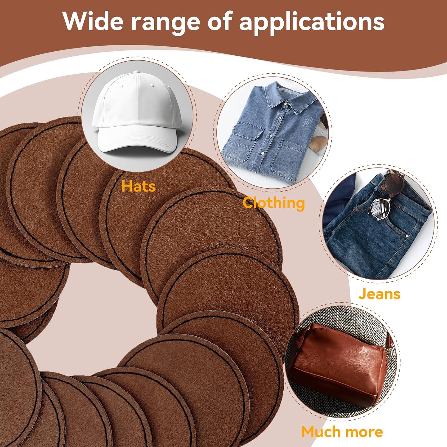 Harsgs 64PCS Blank Leatherette Hat Patches, Retangle Laserable Rustic Leatherette Patch with Adhesive for Heat Press/Transfer Iron-on, Round Deep Brown