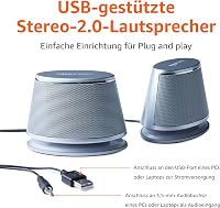 Amazon Basics Sztereó 2.0 PC és Laptop Hangszóró pár, 3,5 mm-es AUX bemenet, USB tápellátás, ezüst 2