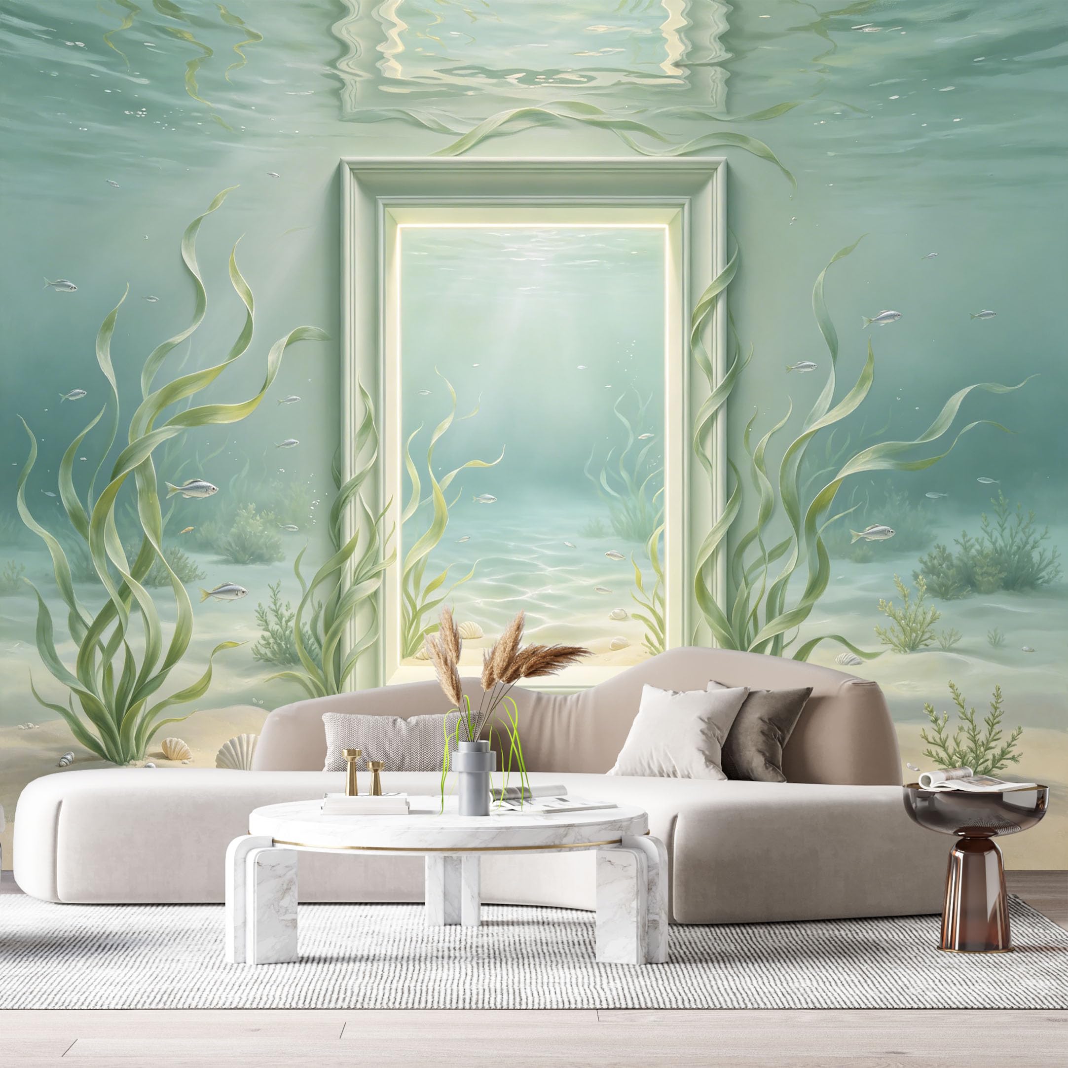 Custom Size Wall Murals Underwater Ocean Marine Frame 3D Trompe L'Oeil SelfAdhesiveWall Fabric Removable Wallpaper Wall Decor for Living Room Bedroom Bathroom
