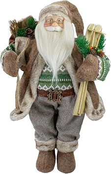 Northlight 18" Standing Santa Christmas Figure Carrying Presents and Skis