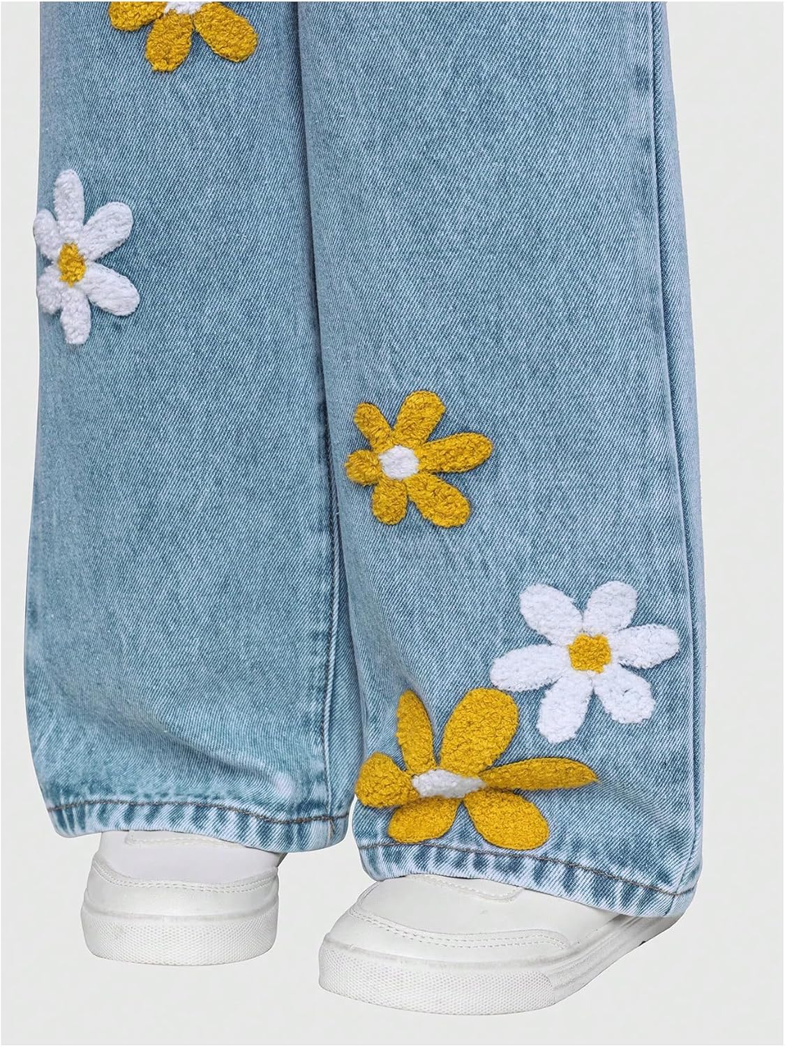 RoseSeek Toddler Girls' Vintage Floral Heart Graphic Denim Jumpsuit Baggy Wide Leg Jeans Overall with Pockets