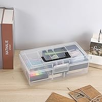 Vista 8 de BTSKY Caja de almacenamiento de plástico transparente con bandeja extraíble, caja de almacenamiento de artículos de papelería multiusos con asa