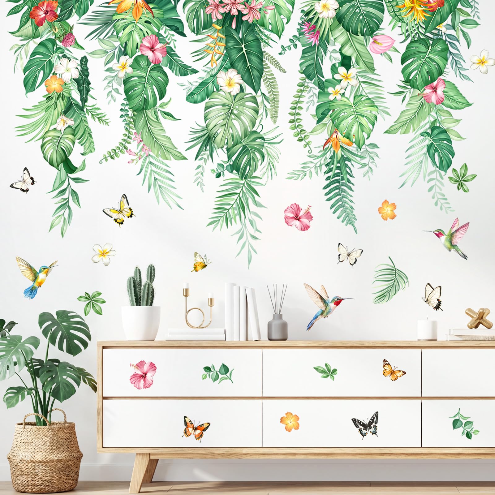 Grands autocollants muraux tropicales imperméables pour chambre adulte