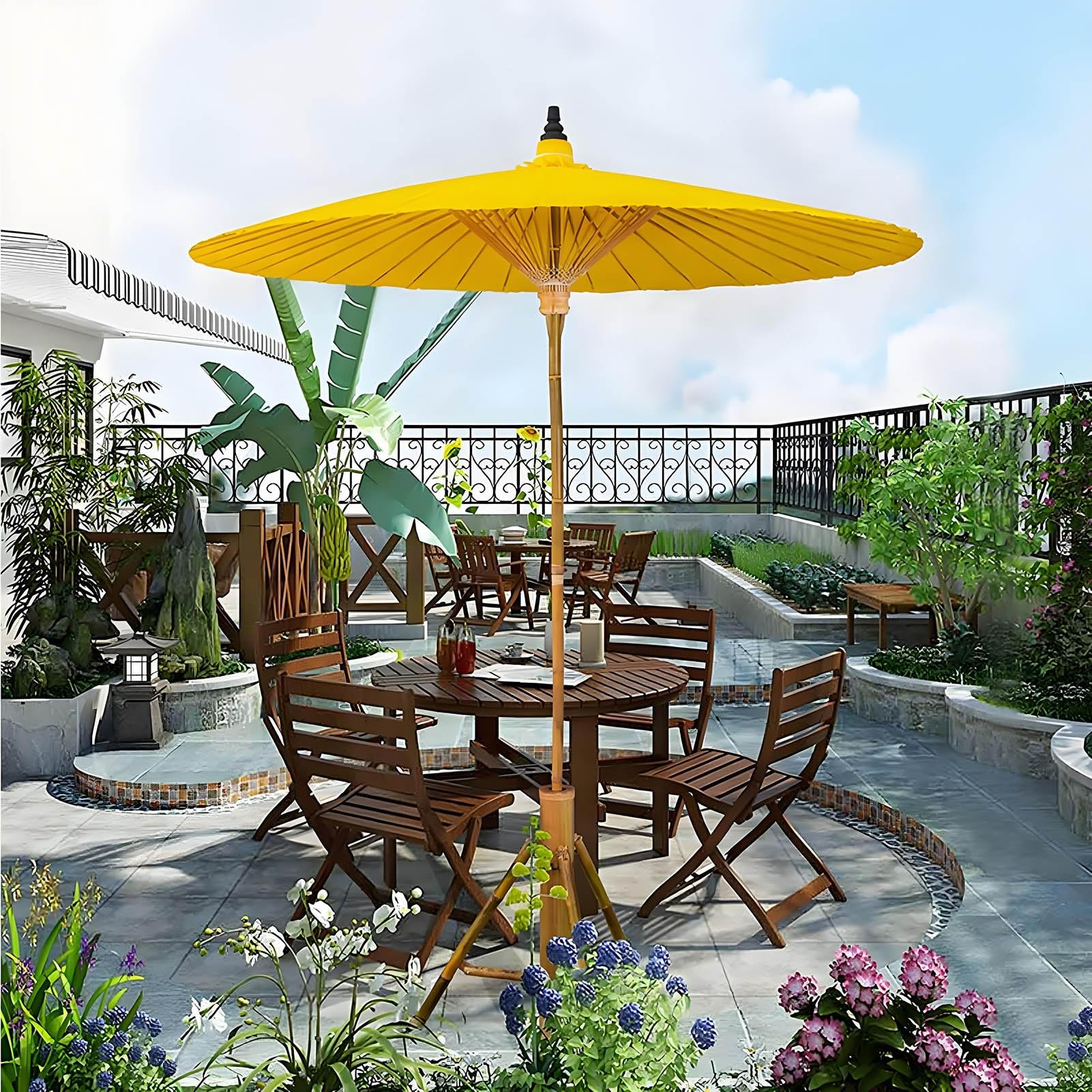 200 cm okrągły parasol Shanghai, odporny na promieniowanie UV, osłona przeciwsłoneczna z bambusa na patio, basen