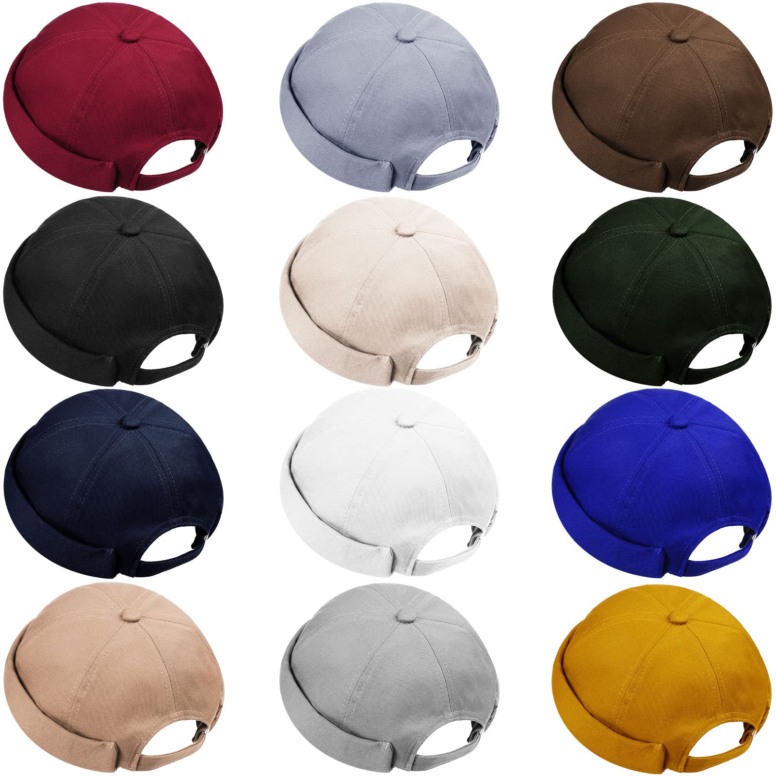 Vabean12 Pieces Brimless Hat Docker Cap Adjustable Skull Caps for Men Women Rolled Cuff Brimless Beanie Hat, Assorted Color