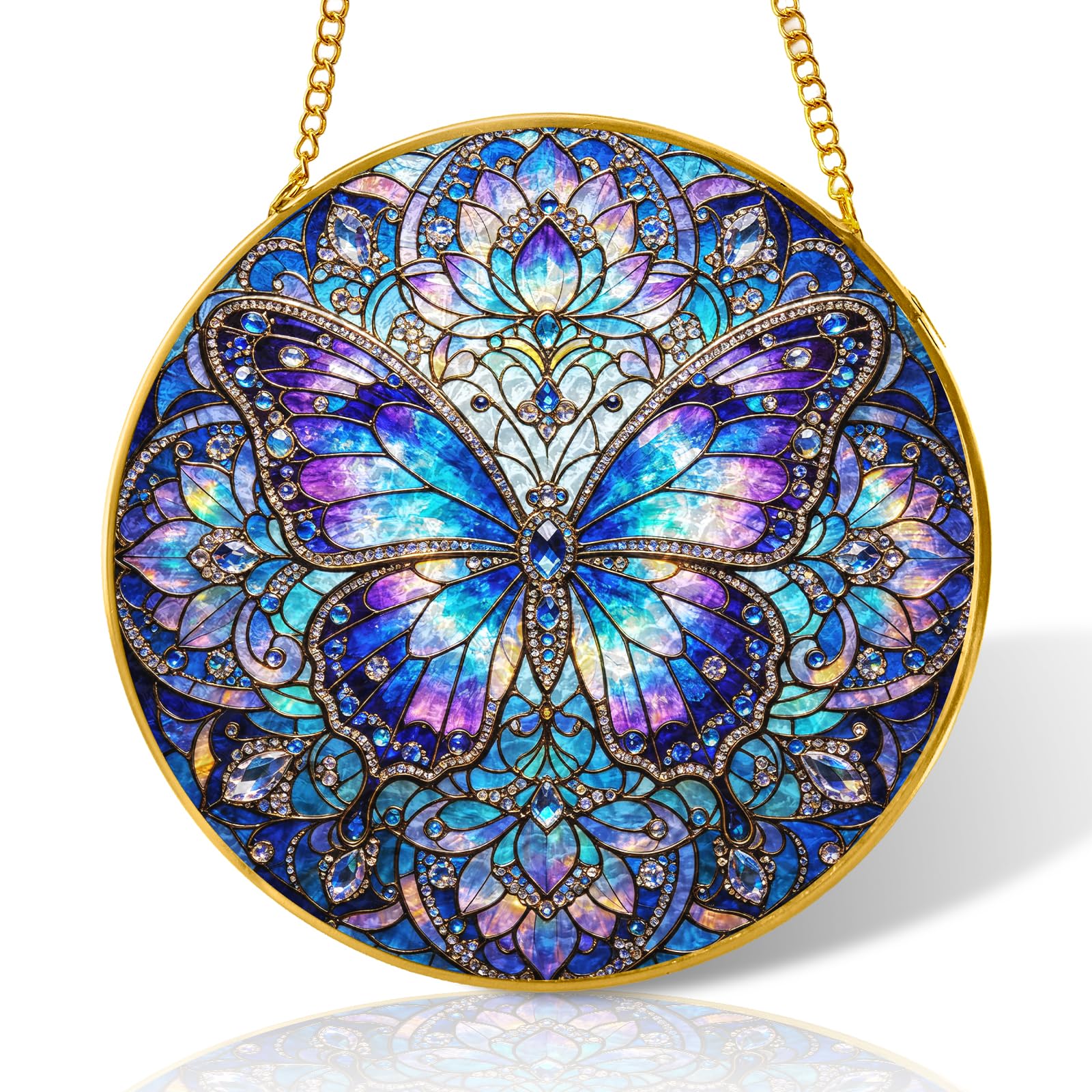 8 inch Purple Butterfly Stained Glass Suncatcher Windows Hanging,Stained Glass Ornament Home Decor,Suncatchers for Windows Hanging,Birthday Gifts for Women,Lovers,Friend(Gold) โ image 1