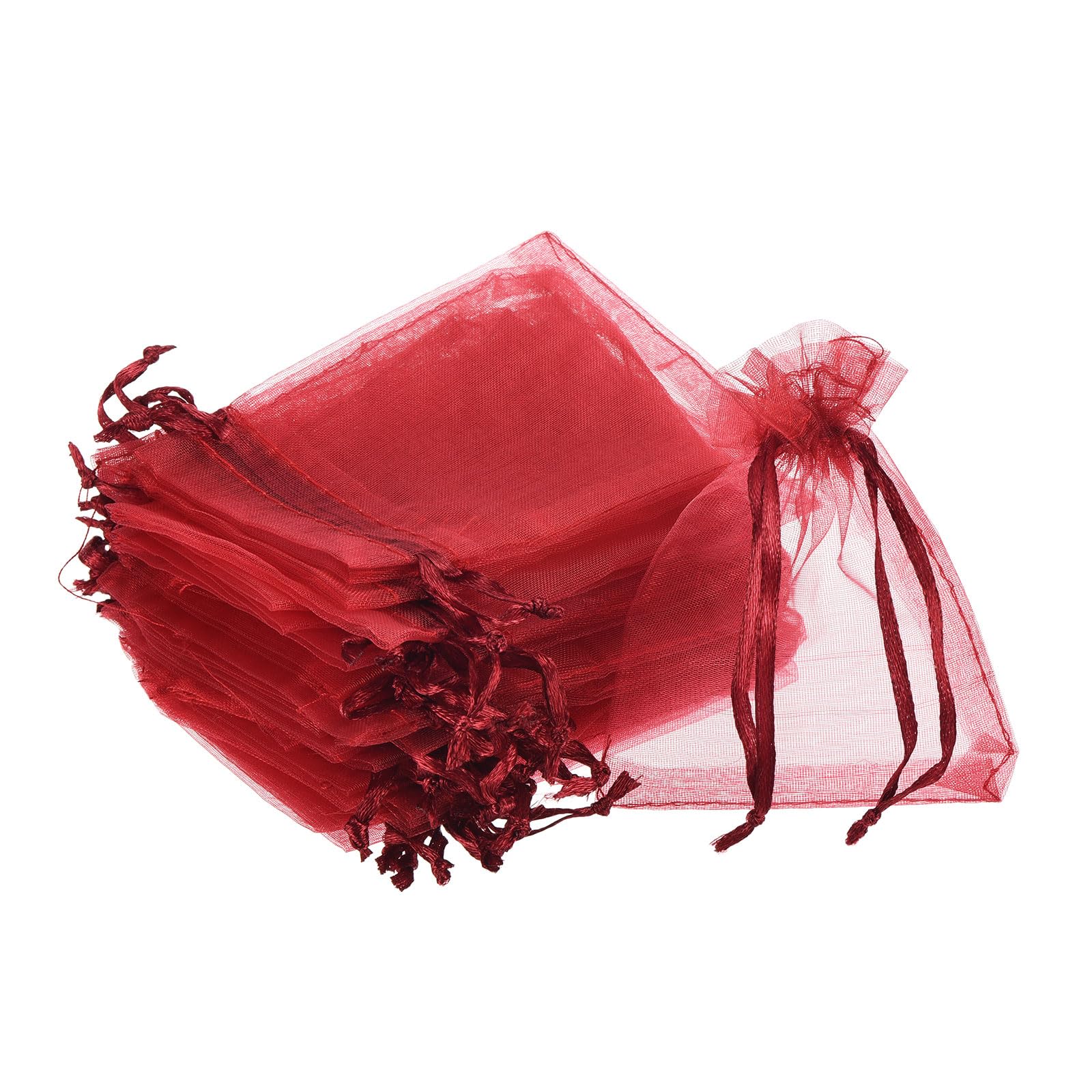 sourcing map 100pcs Organza Bags 8x11cm Drawstring Favor Pouches Sheer Mesh Bag for Gift Jewelry Wedding Party Christmas Candy Wine Red โ image 1