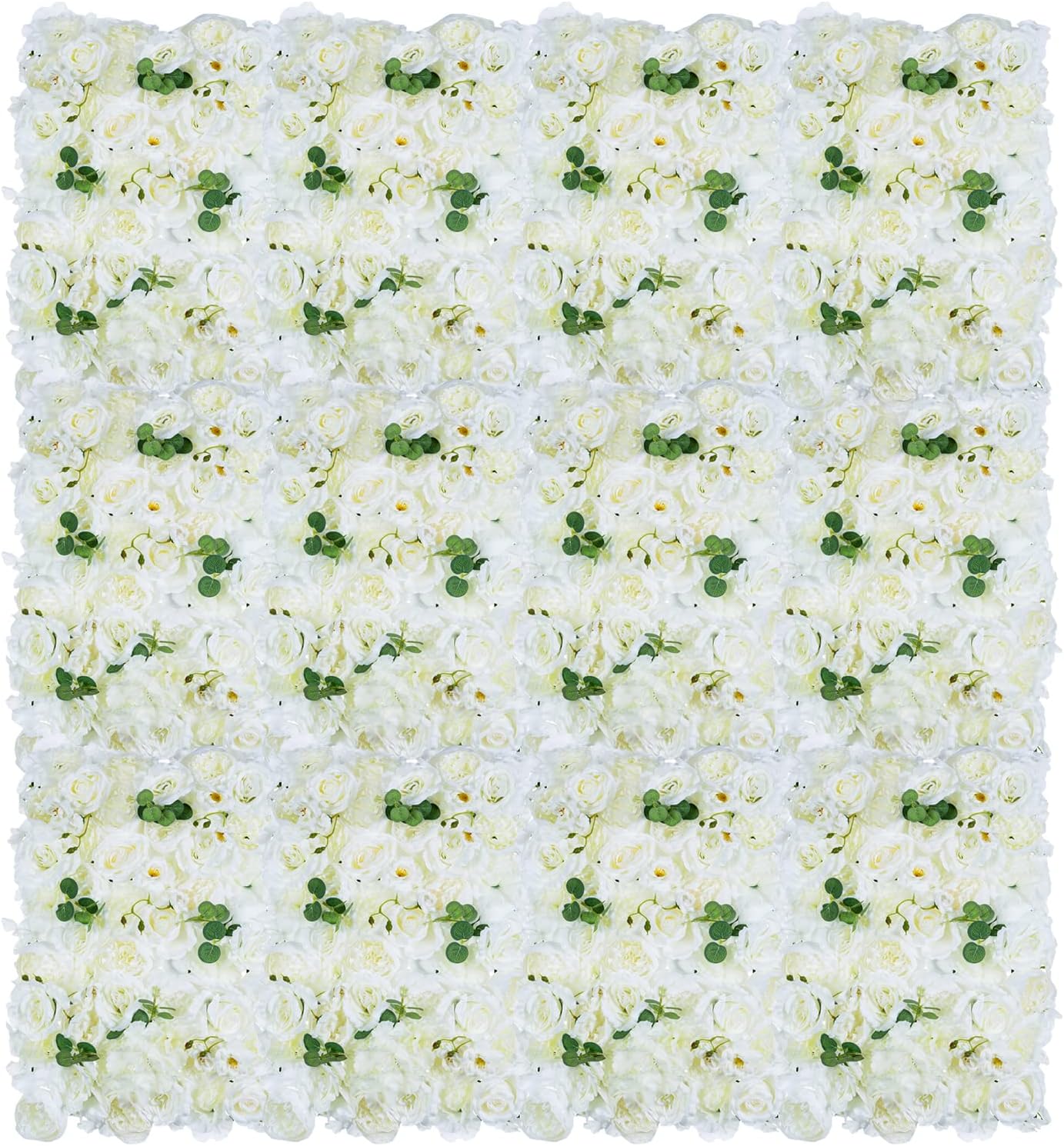 NUPTIO Flower Wall Panel for Flower Wall Backdrop, 12 Pcs 24" X 16" White Faux Roses Artificial Flower Backdrop for Flower Wall Decor, Party Wedding Decor, Bridal Shower Decor Baby Shower Decor White 12
