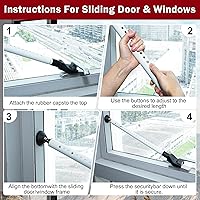 Vista 7 de Barra de seguridad para puerta corredera, paquete de 3 barras de bloqueo de puerta corredera ajustables y resistentes con cabezal en Y extraíble