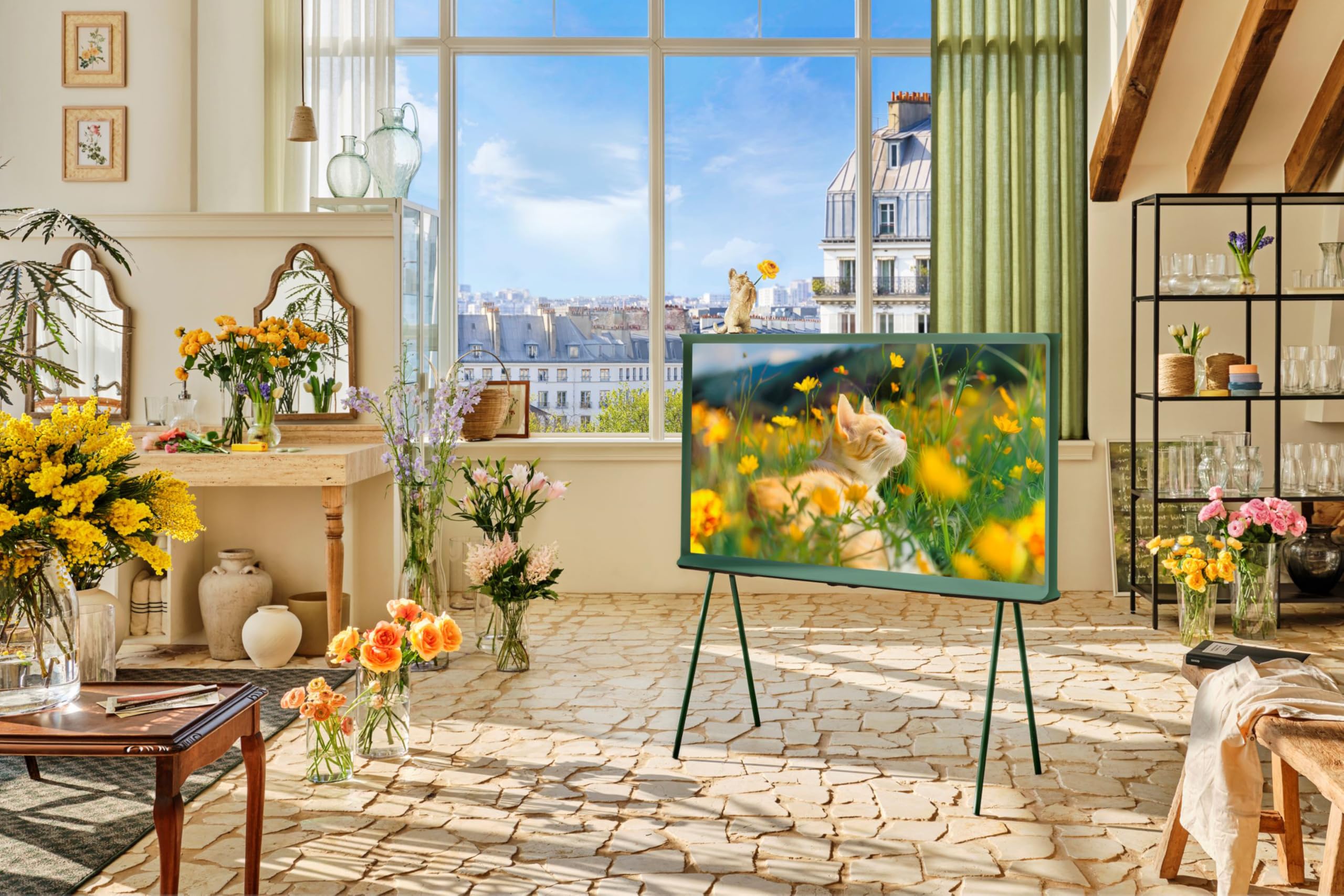 Samsung TV The Serif Vert 55 Pouces QLED TQ55LS01DB, Écran Certifié sans Reflets, Téléviseur Design 360°, Mode Ambiant+, Smart TV, Technologies OTS Lite, Pieds Détachables Inclus