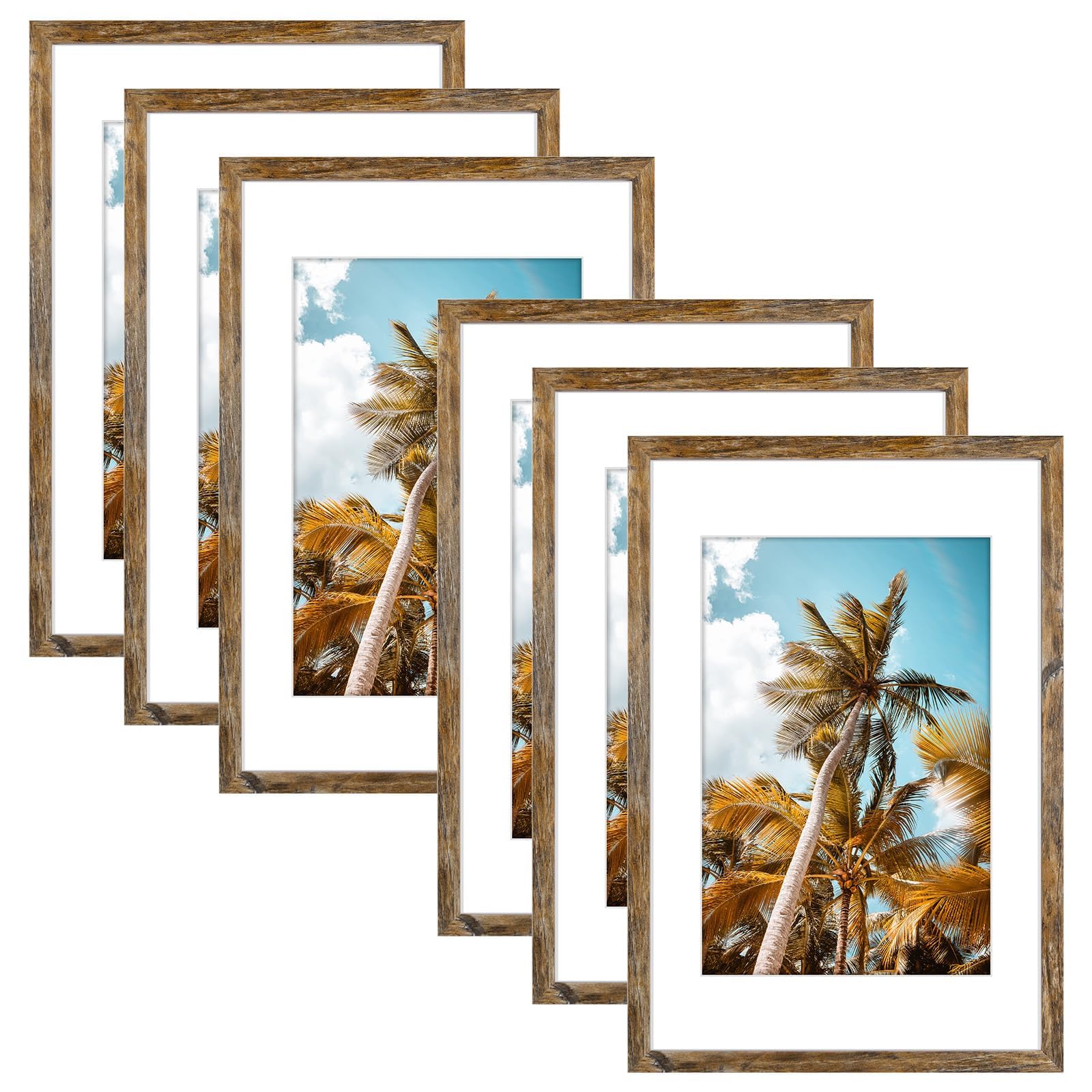 6 Pack 16x24 Rustic Brown Picture Frame with Real Glass Mat for 12x18