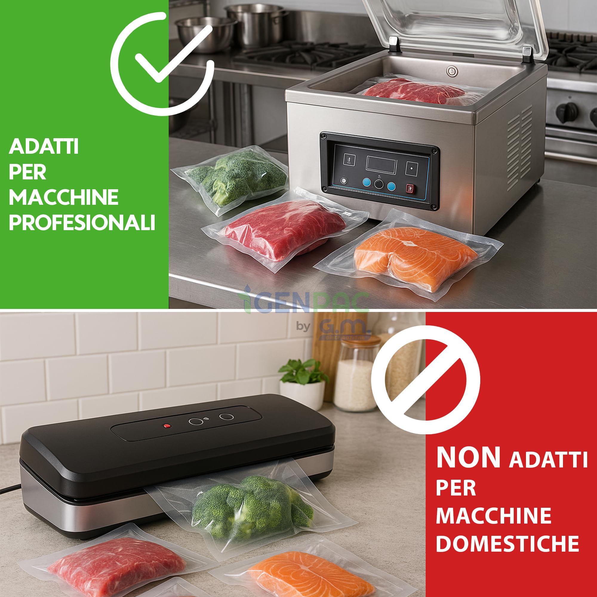 GM 100 Buste Sottovuoto Lisce 10x20 cm BPA Free – Sacchetti per Cottura Sous Vide Professionale, Congelatore e Frigo – Resistenti da -40 °C a 121 °C, Idonee Alimenti, Alta Tenuta Ermetica