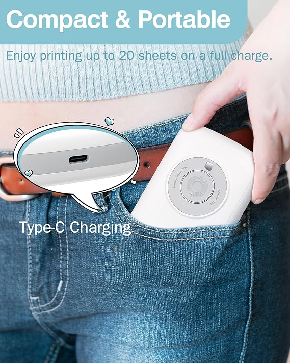 HPRT CP2100 Portable Photo Printer-Grey (2.1 x 3.4) Initial10 Sheets & 40 Sheets Bundle