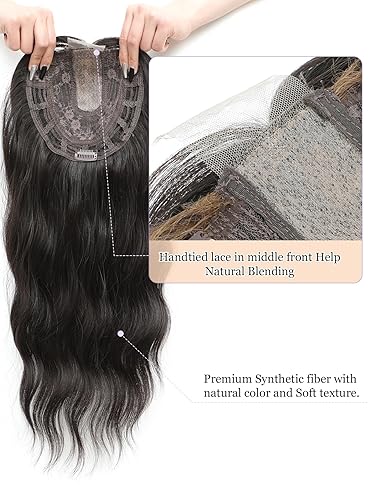 Miniatura 2 de PANEWAY Toppers de pelo para mujer, 20 pulgadas, largo, ondulado, rizado, color marrón oscuro, con clip, pelucas sintéticas para el cabello para