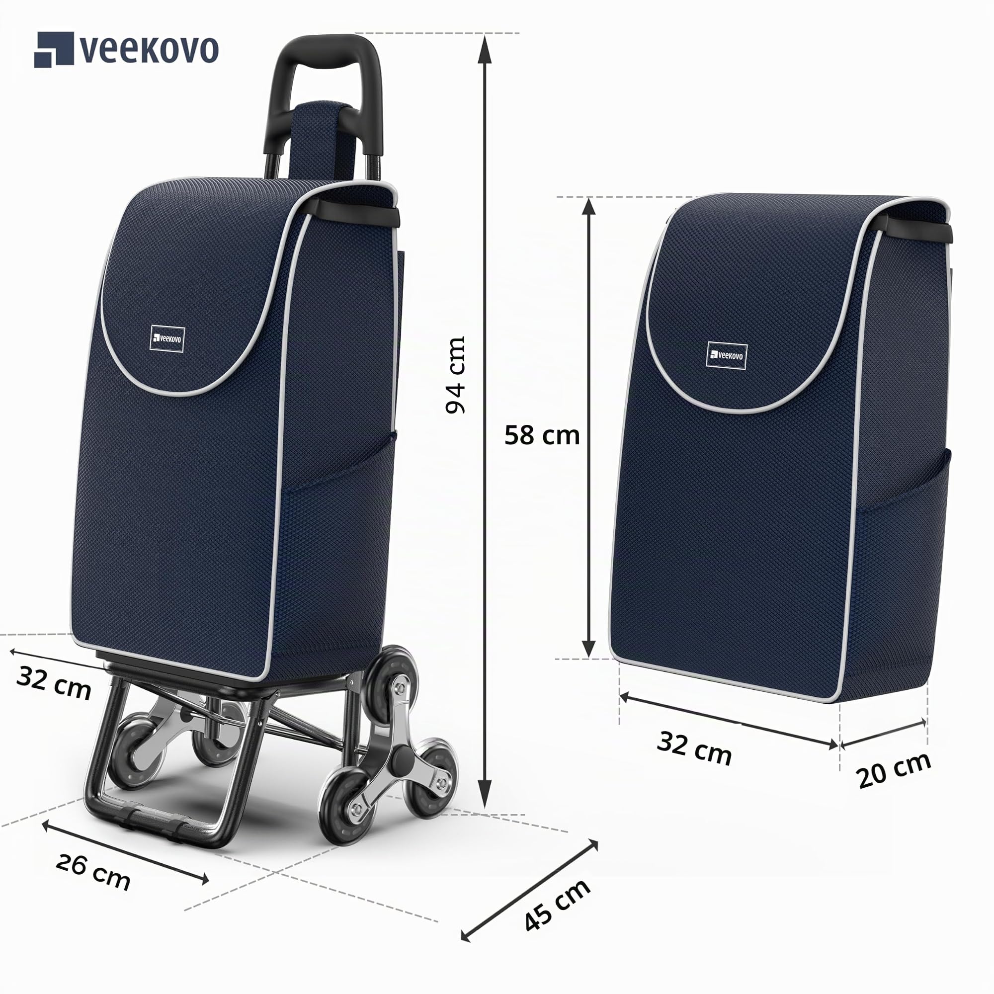 Carrito de Compras para comestibles,Carrito de comestibles Plegable Ligero con Capacidad de 56L,con 6 Ruedas para Subir Escaleras,Bolsa Oxford Desmontable (Azul, 2 Pieza)