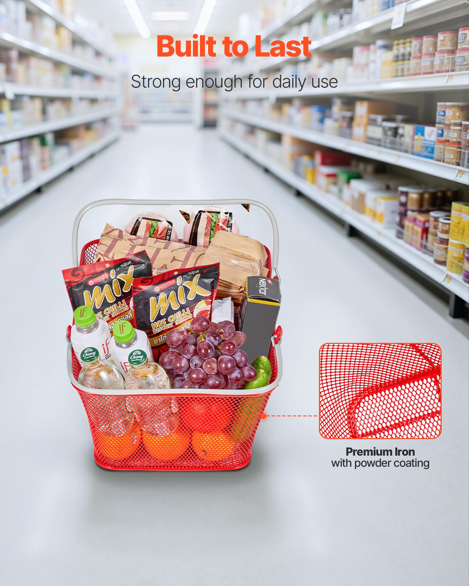 VEVOR Cestini per la Spesa Cestini per la Spesa in Metallo Impilabili da 22 Litri con Manici Portatili per Generi Alimentari, Vendita al Dettaglio, Supermercati, Uso Domestico, Rosso,12 Pezzi