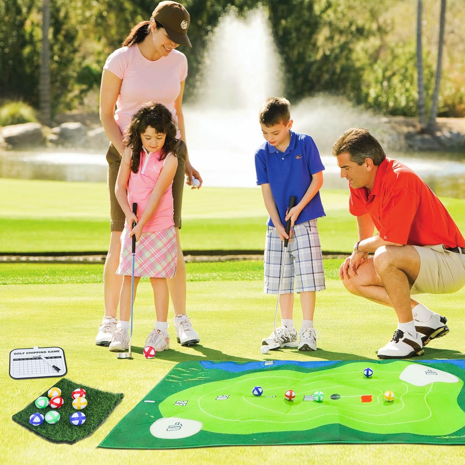 Golf Game Set - Golf Chipping Game Indoor Outdoor Golf Training Aids for Adults Family Kids Golf Mat Balls Practice for Garden - Image 4