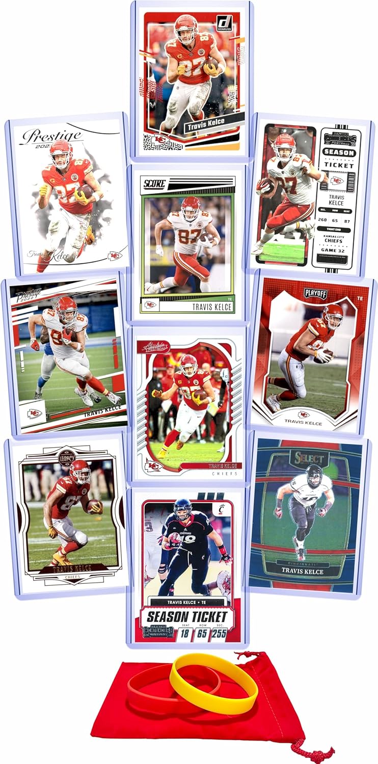 Travis Kelce (10) Assorted Football Cards Gift Pack - Kansas City Chiefs Trading Cards